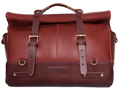 Trip Machine Company Motorcycle Leather Outlaw Saddlebag - 17L Cherry Red with Mounting Straps & Rain Cover | Durable Biker Luggage for Harley, Cruiser & Touring Bikes | Waterproof Motorcycle Storage for Road Trips & Daily Commutes