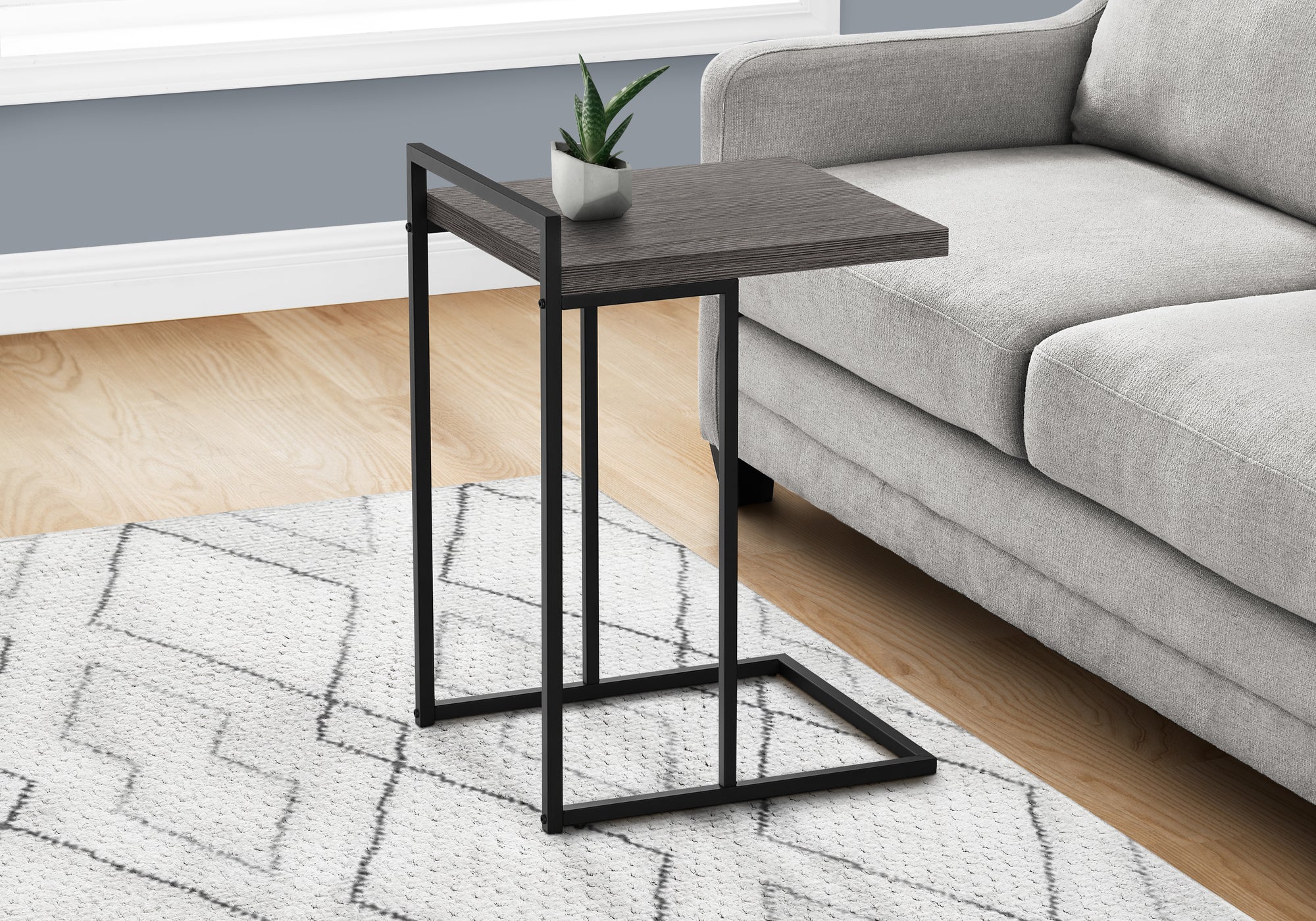 Modern Accent Side Table - 25 Inch Height, Grey Wood Top with Black Metal Frame - Perfect for Living Room, Bedroom, or Office Decor
