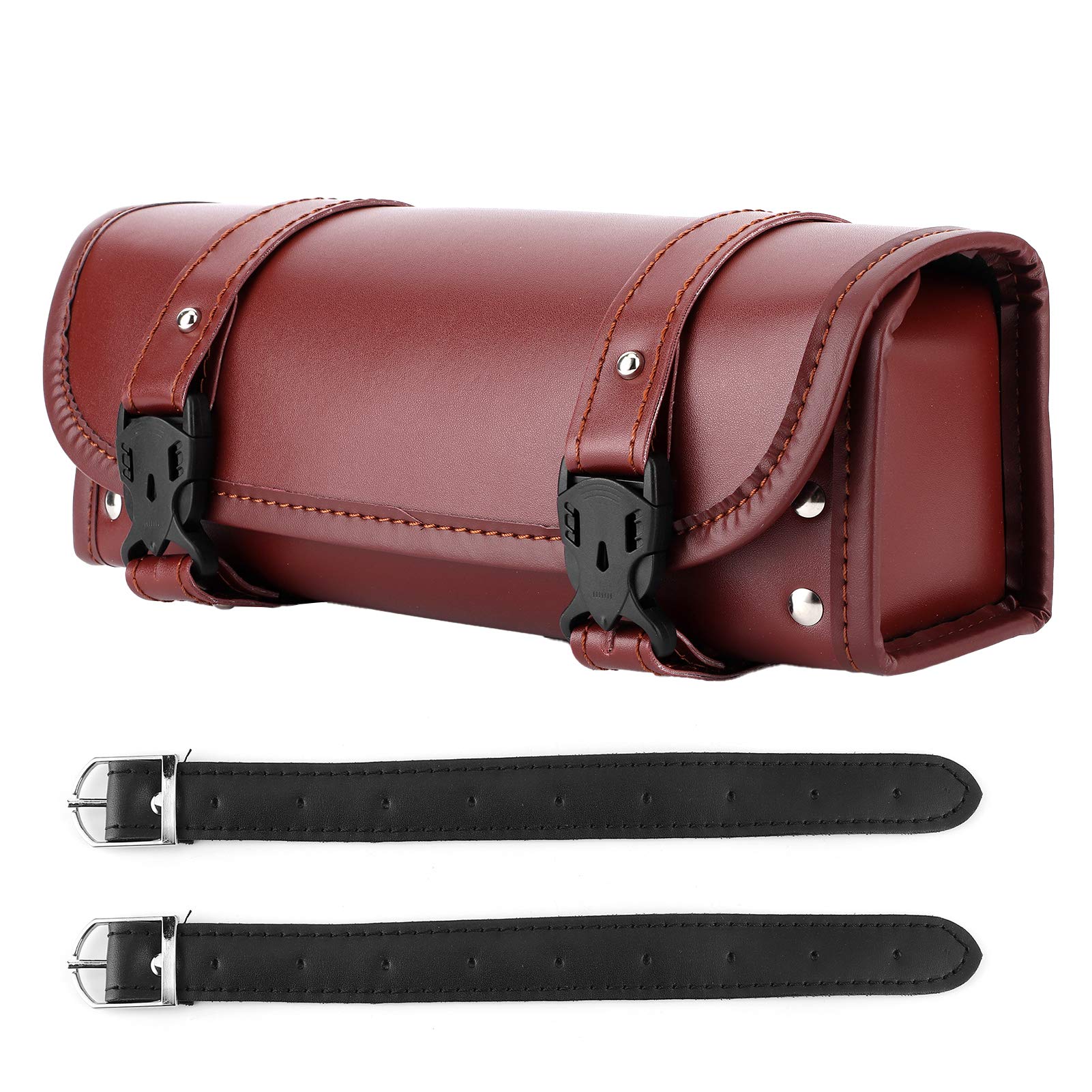 Aramox Universal Motorcycle Bag - Brown PU Leather Waterproof Mini Handlebar Tool Storage Bag with Adjustable Buckle Strap | Perfect for Motorcycle Riders, Bikers & Commuters - Durable Travel Accessory for Road Trips & Daily Use