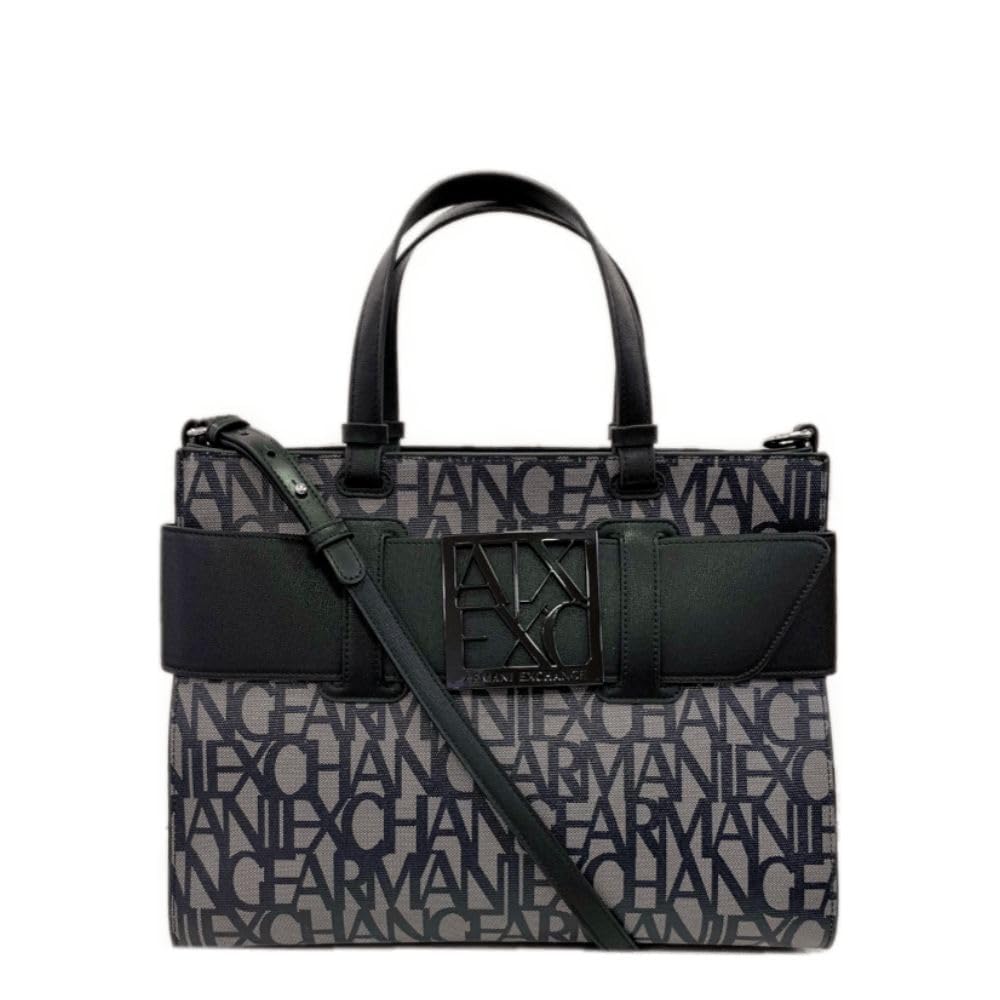 ARMANI EXCHANGE Susy Allover Logo Large Tote Bag for Women - Stylish Beige/Black Designer Handbag for Work, Travel & Everyday Use