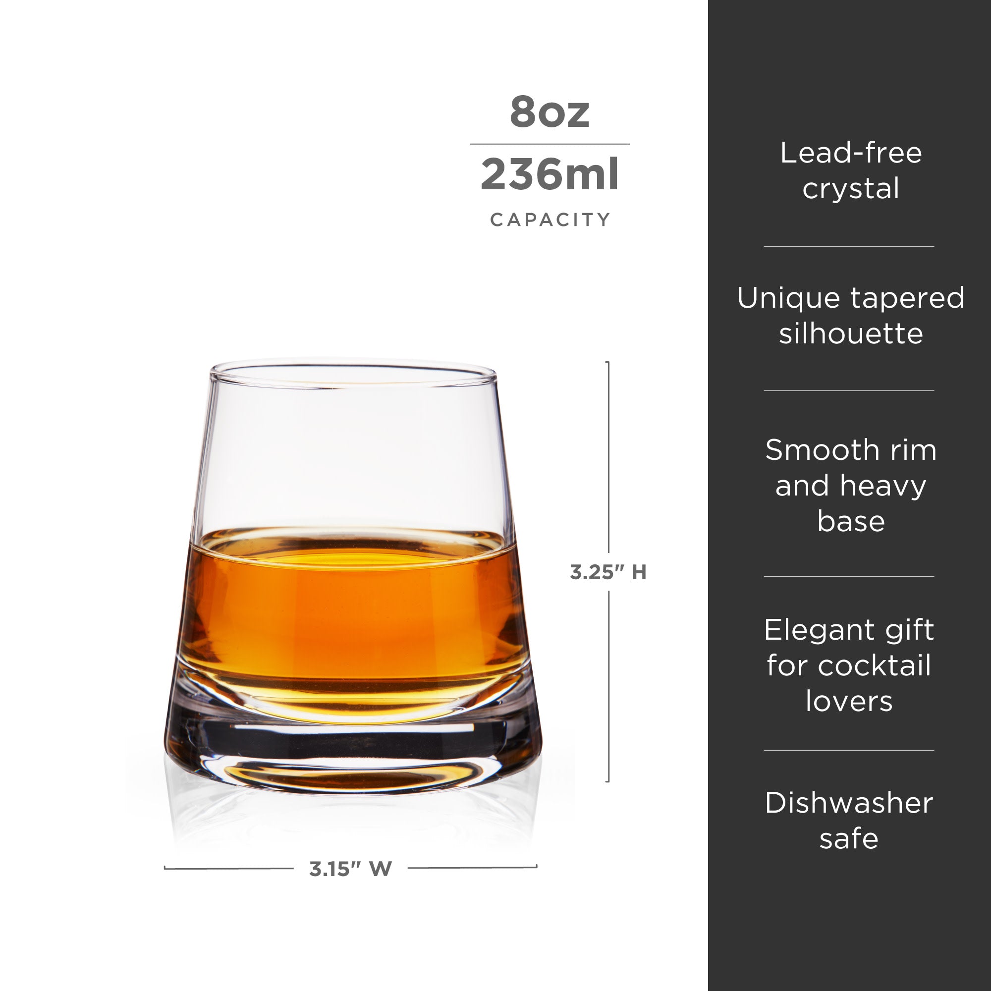 Premium Burke Crystal Whiskey Glasses Set of 2 - Elegant Cut Glass Tumbler for Bourbon, Scotch & Cocktails - Perfect for Home Bar, Gifts & Entertaining
