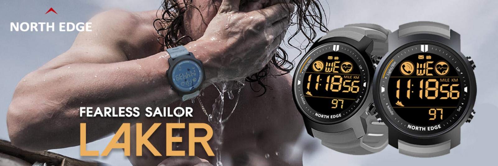 North Edge Laker Smart Watch - Waterproof Bluetooth Fitness Tracker with Heart Rate Monitor for Outdoor Sports & Active Lifestyle | Perfect for Running, Hiking & Daily Use