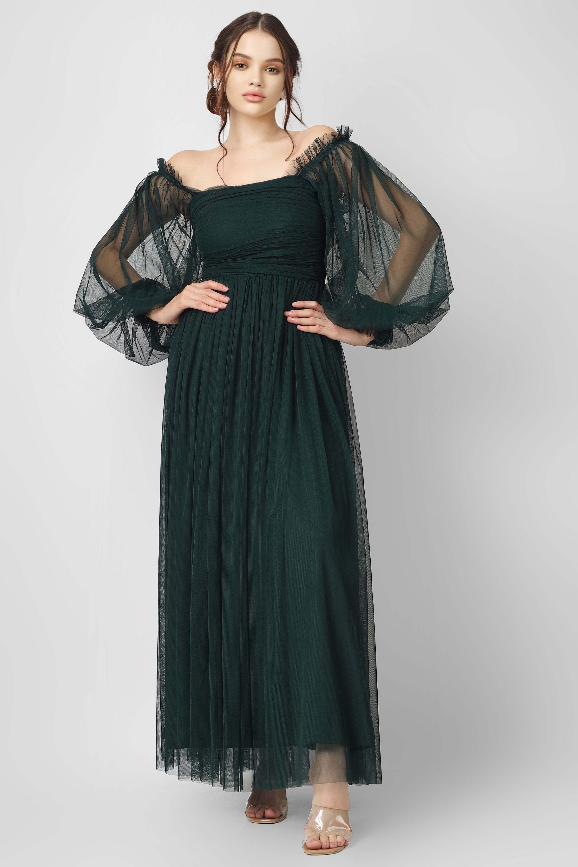 Lana Emerald Green Tulle Dress for Women | Elegant Evening Gown for Prom, Wedding & Special Occasions