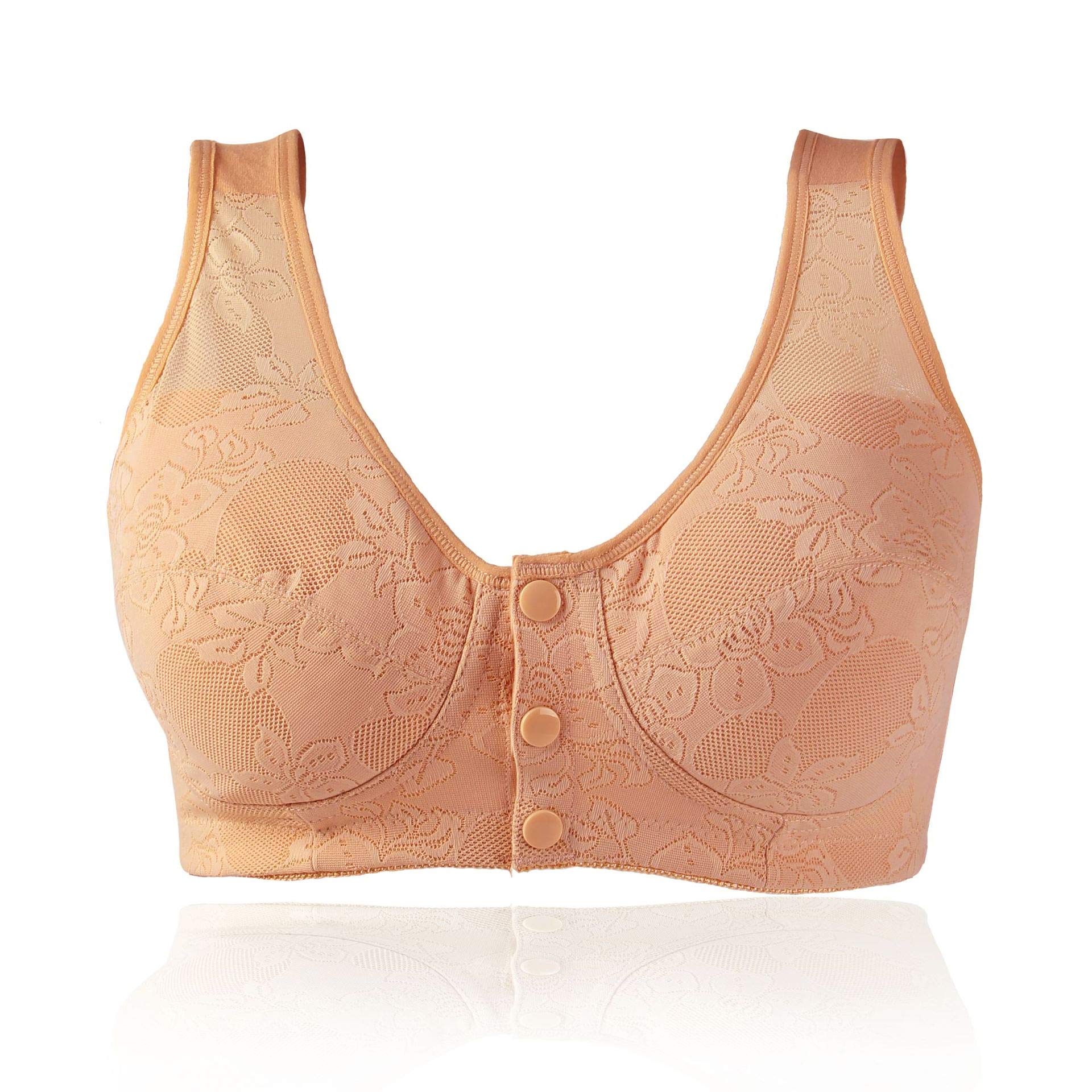 Wireless Cotton Soft Cup Everyday Bras for Women - Front Rose Lace Post-Surgical Support (34-42B/C) | Comfortable Daily Wear & Recovery After Surgery