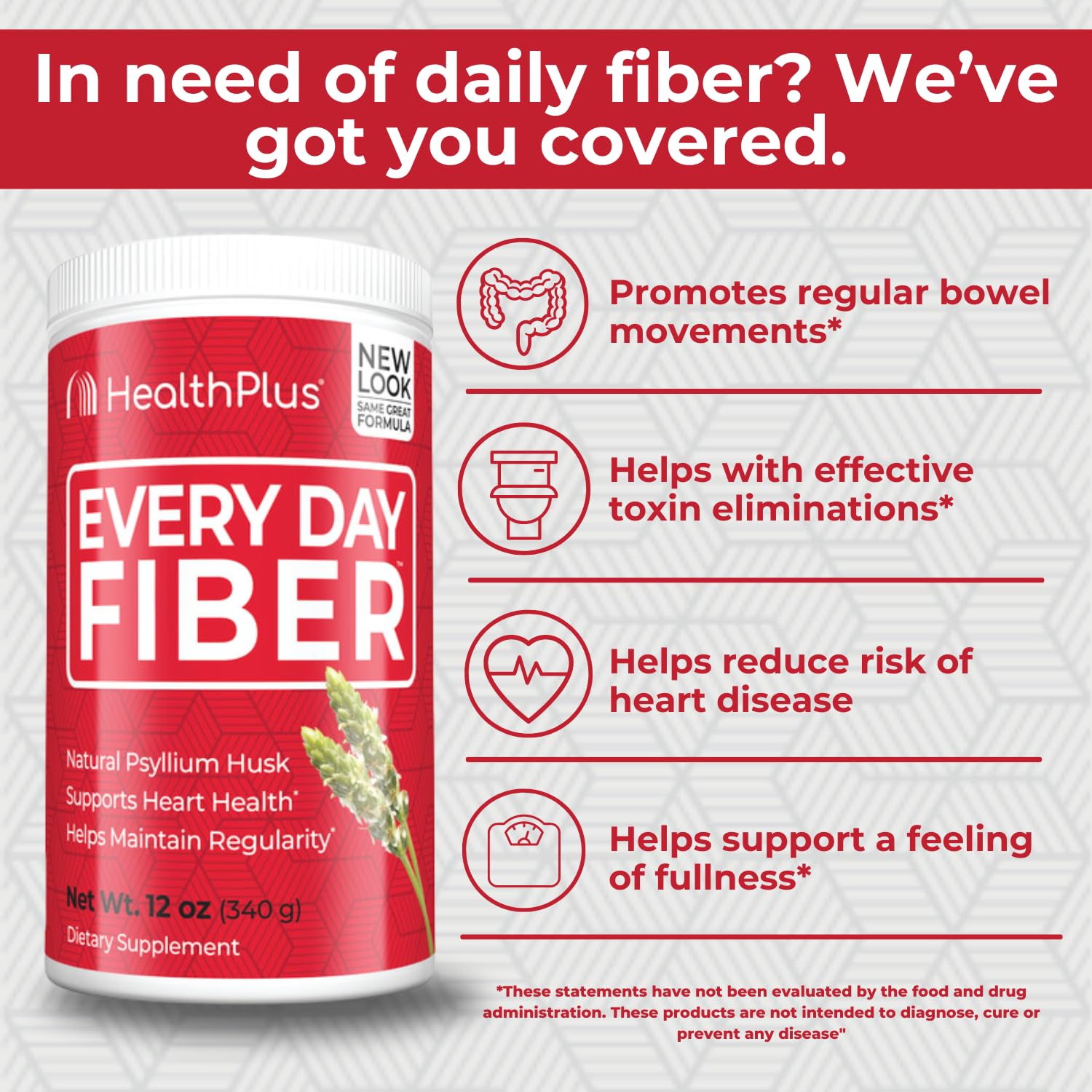 Health Plus Daily Fiber Digestive Support - Natural Fiber for Bloating & Heart Health (12oz, 48 Servings) for Active Lifestyles