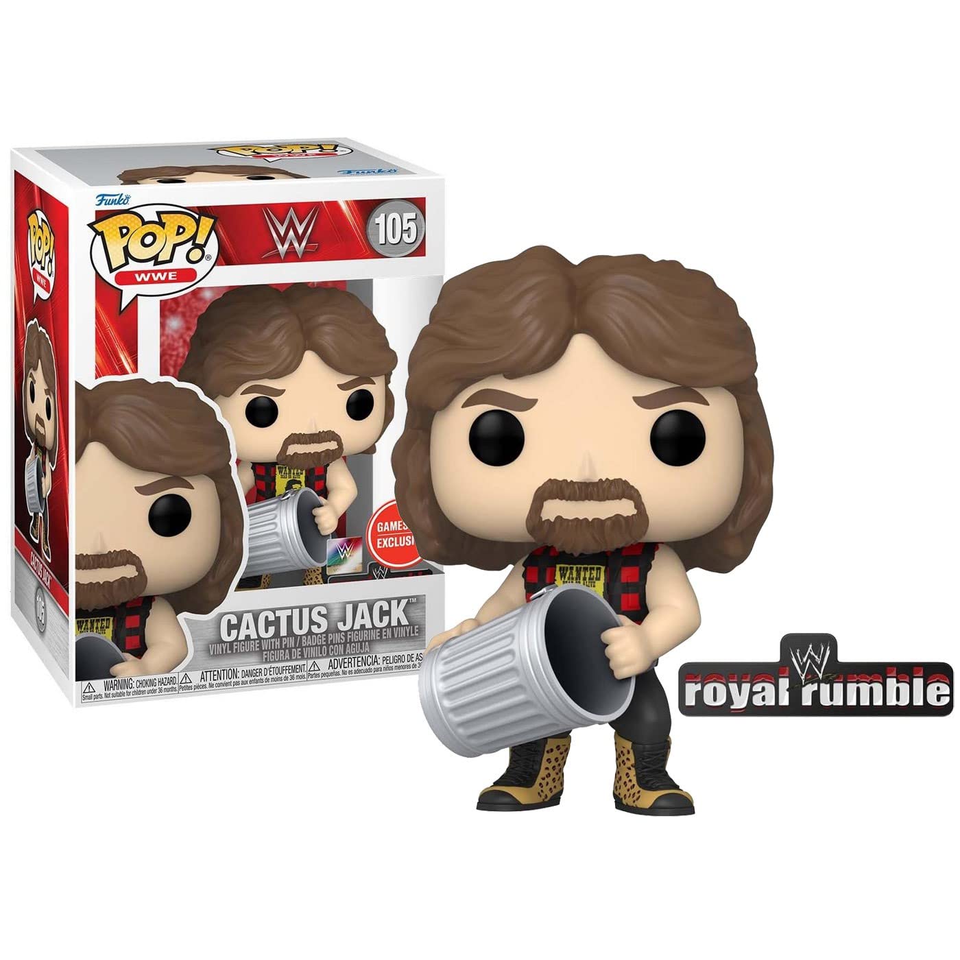 WWE POP! Vinyl Figure - Cactus Jack with Trash Can & Pin Exclusive Collectible Toy for WWE Fans | Perfect for Display, Gifts, and Wrestling Memorabilia Collections