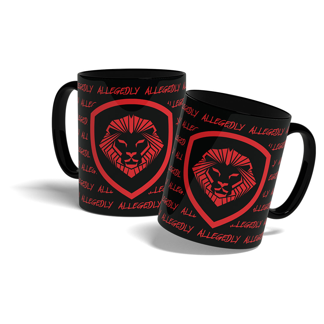 Allegedly Lion Shield All Over Print Valuetainment Coffee Mug - Funny Insulated Travel Tumbler for Office, Home & Gifts