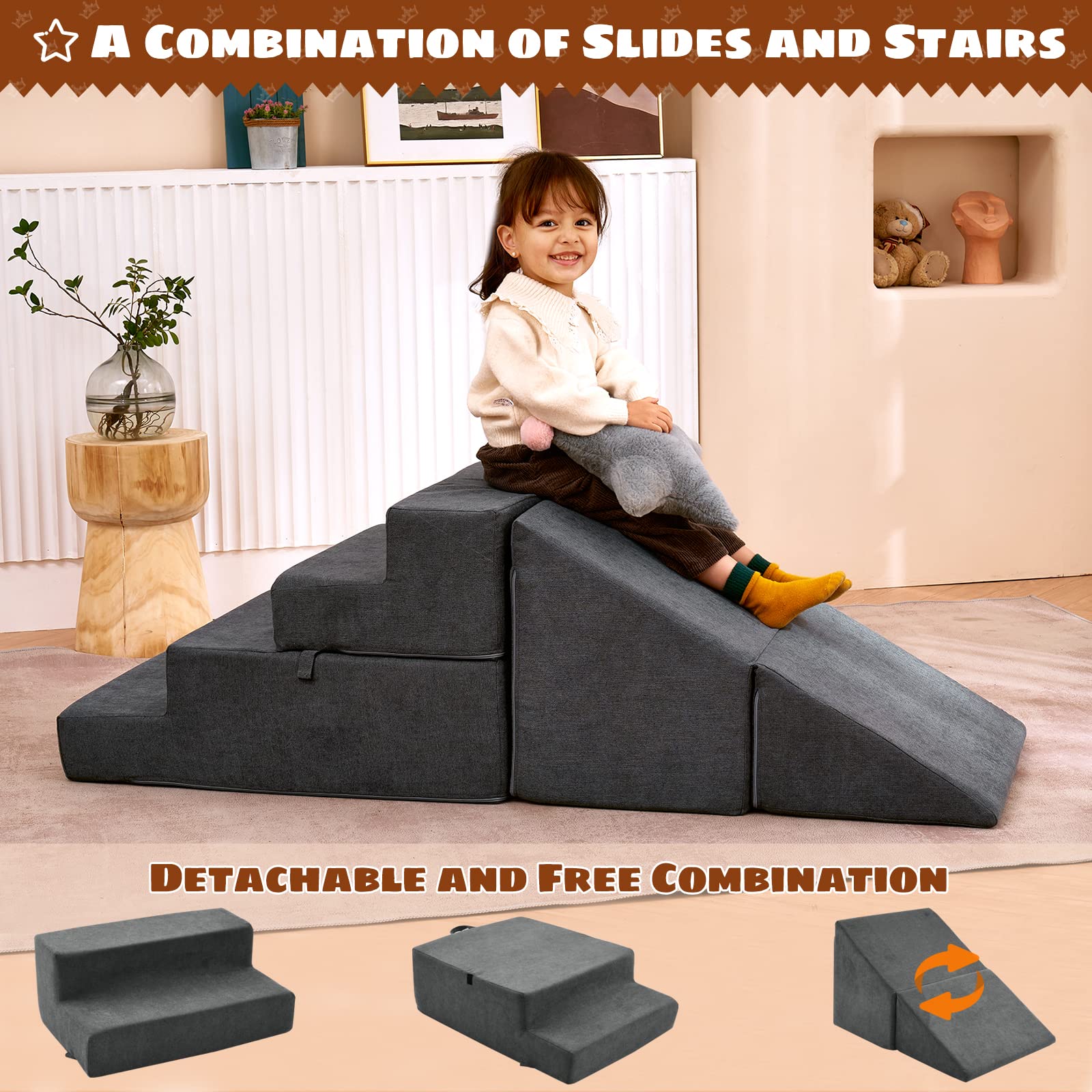 Jela Toddler Climbing Toys Indoor Playset - Safe Soft Foam Climbing Blocks with Slide & Stairs for Kids 1-3 Years | Climb, Crawl & Play | Perfect for Living Room, Nursery & Daycare Fun