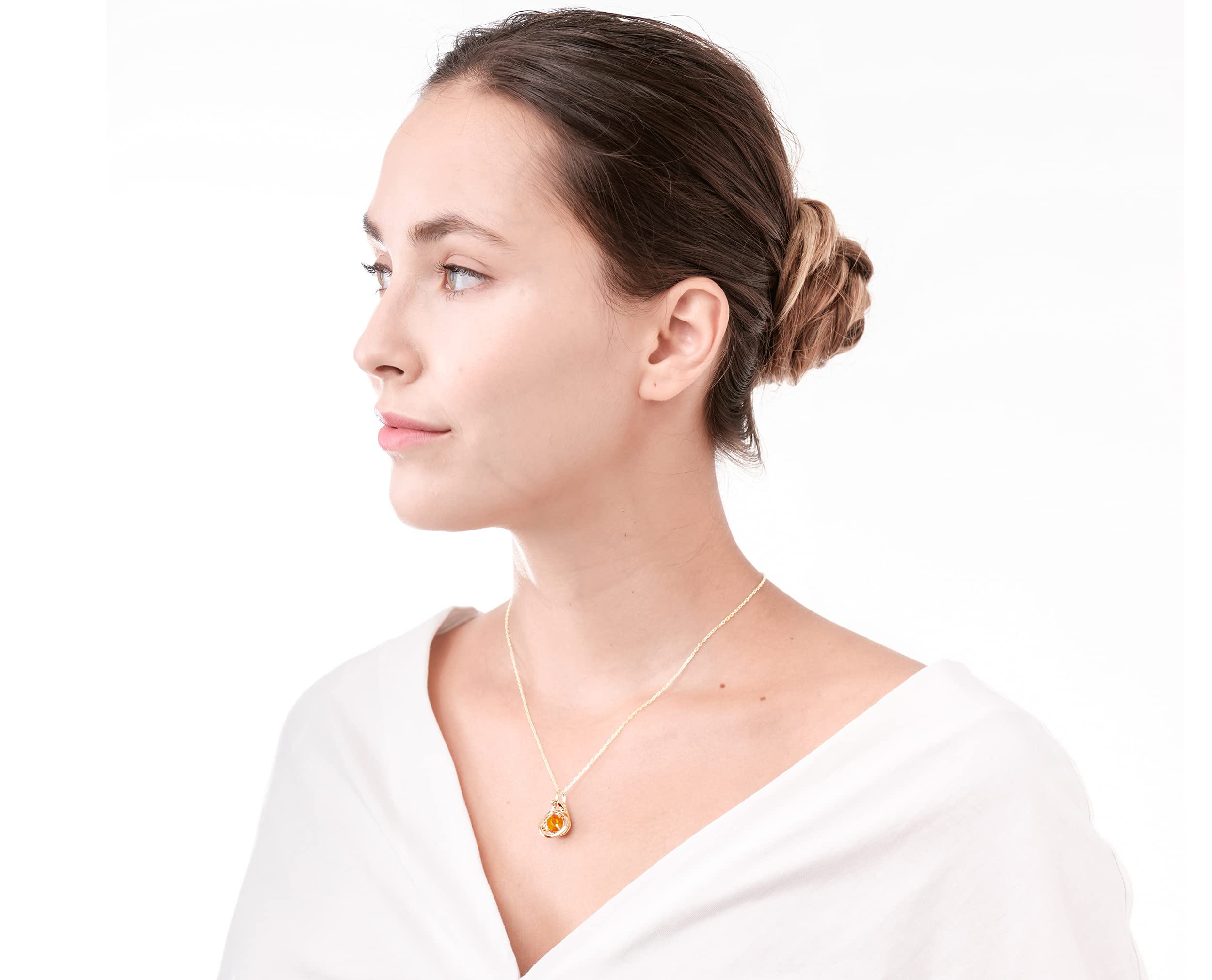 Fire Opal Necklace - Round Orange Opal Pendant with Gold Tone Spiral Design, October Birthstone Jewelry for Women | Perfect Gift for Birthday, Anniversary & Special Occasions