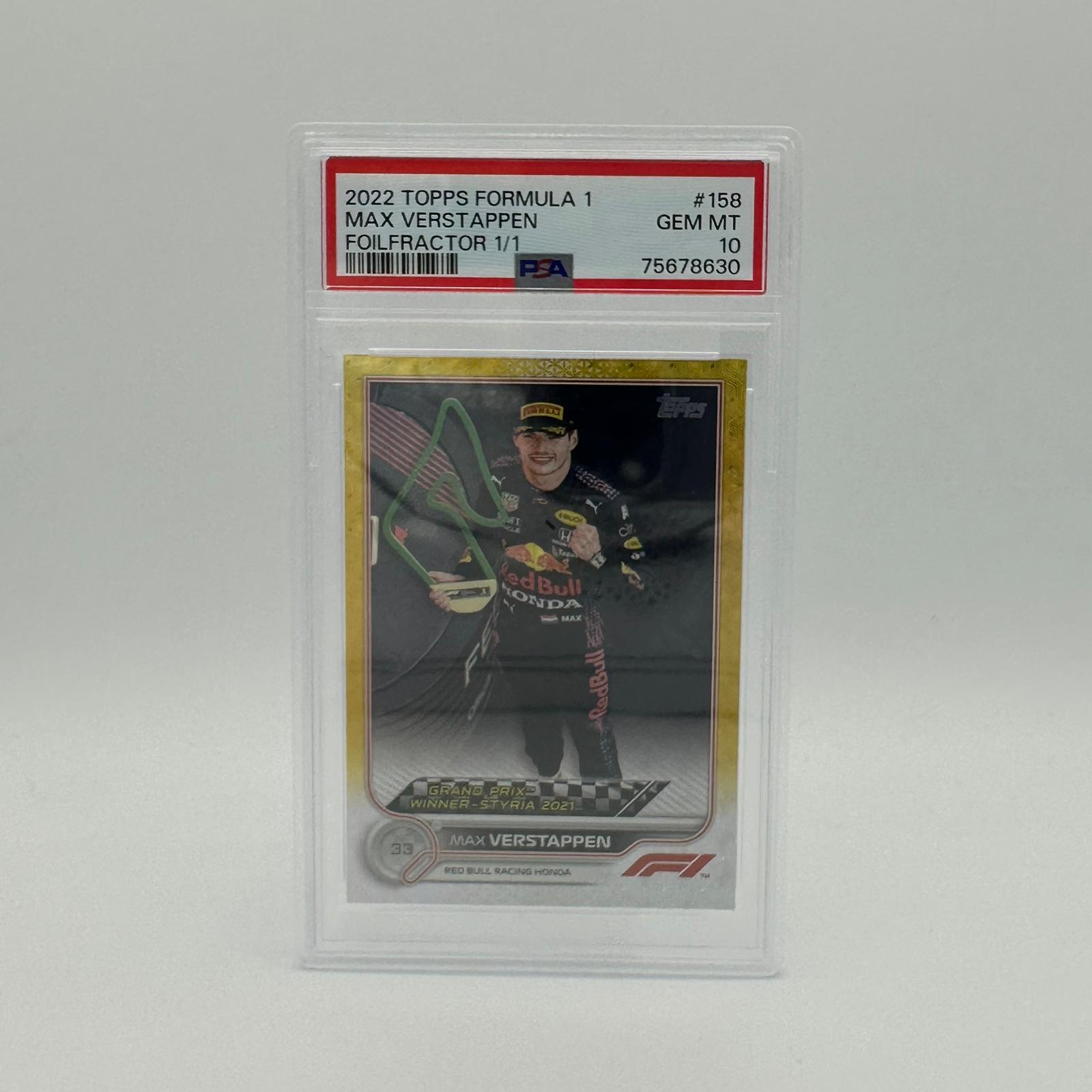 PSA 10 1/1 Max Verstappen Grand Prix Winners #158 Foilfractor - Rare Trading Card for F1 Collectors & Racing Fans - Perfect for Display, Investment & Memorabilia Collections