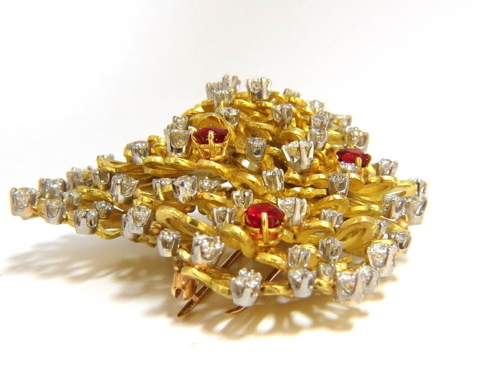 ERWIN PEARL 8.00ct Natural Diamonds & Red Spinel Brooch Pin 18KT Gold - Elegant Jewelry for Weddings, Parties & Special Occasions