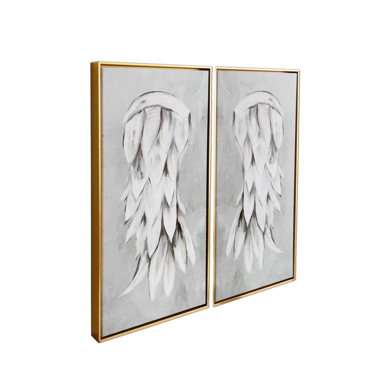 Angels Wings 2-Piece Gold Floating Framed Canvas Wall Art Set - Elegant Home Decor for Living Room, Bedroom & Office