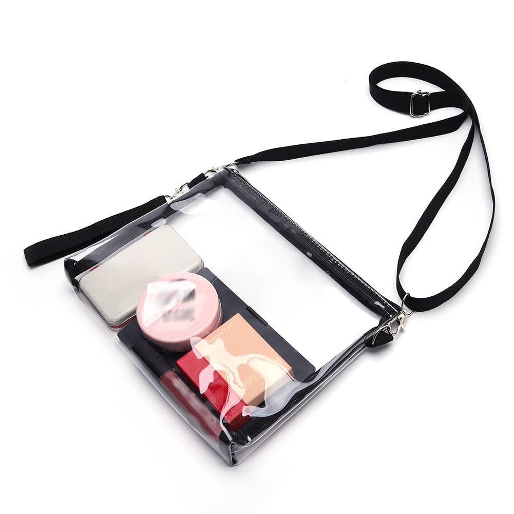 SHLKNKLE Clear Stadium Approved Crossbody Phone Bag - Adjustable Strap Transparent PVC Purse for Women - Perfect for Concerts, Sports Events & Travel (Black)