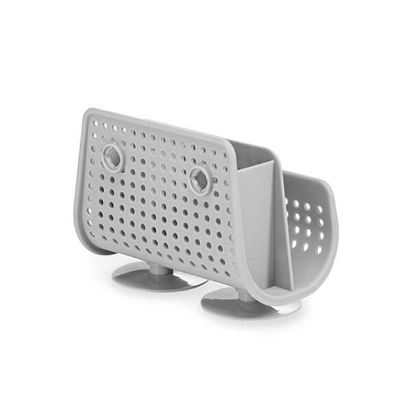 Madesmart Suction Sink Caddy Organizer - Grey - Bathroom & Kitchen Storage for Sponges, Soap, and Cleaning Supplies