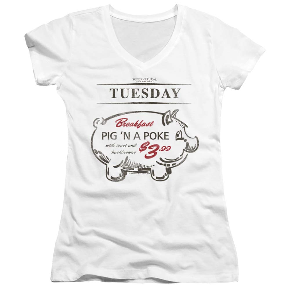 Supernatural Pig N Poke Juniors' Sheer Fitted V-Neck T-Shirt | Trendy Graphic Tee for Teens | Perfect for Concerts, Parties & Casual Outfits