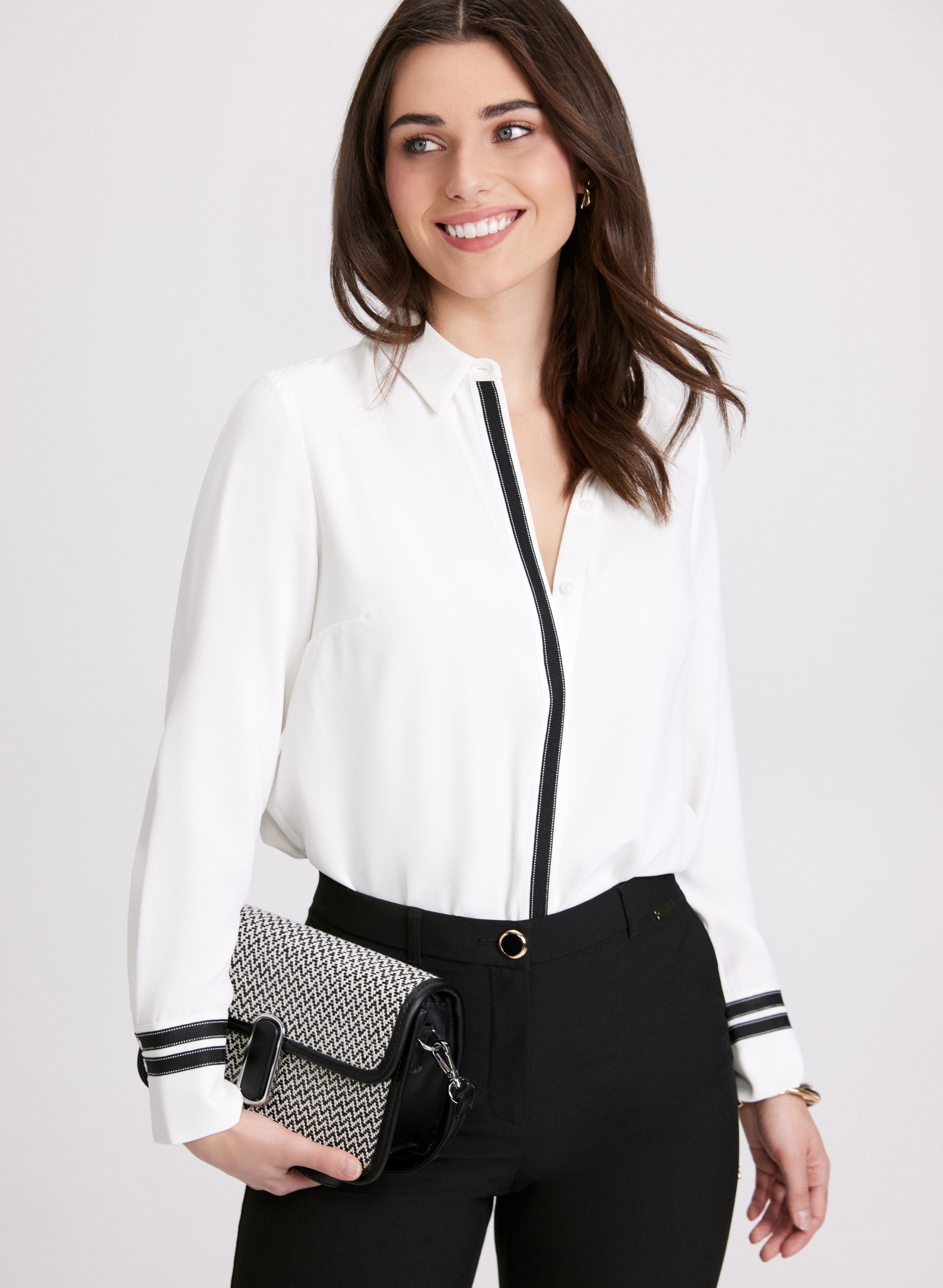 Stylish Contrast Button Down Blouse for Women - Elegant Office & Casual Wear | Perfect for Work, Dates & Everyday Outfits