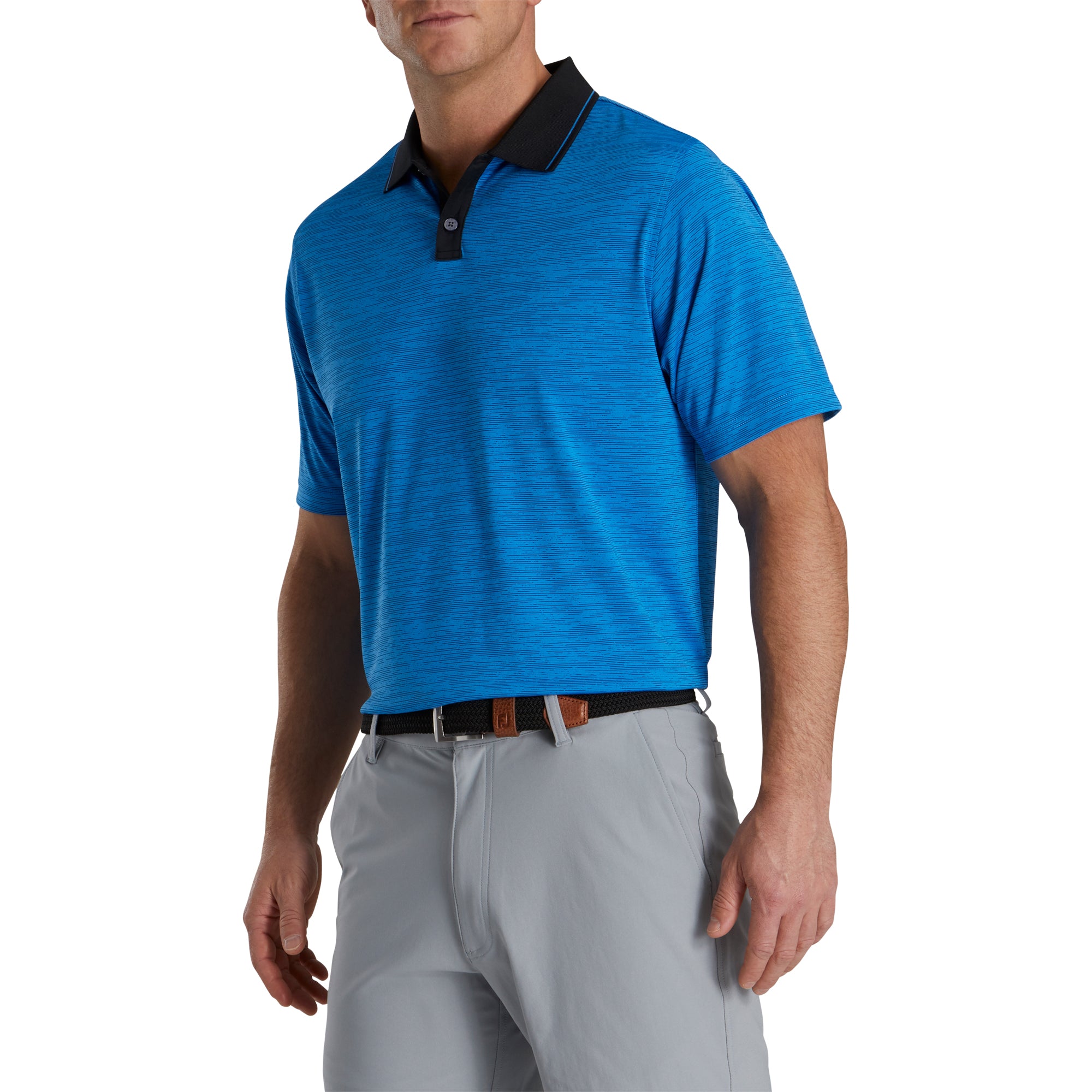 FootJoy Broken Pinstripe Lisle French Blue Men's Golf Polo Shirt - Moisture-Wicking & UV Protection for Comfortable Golfing & Outdoor Activities
