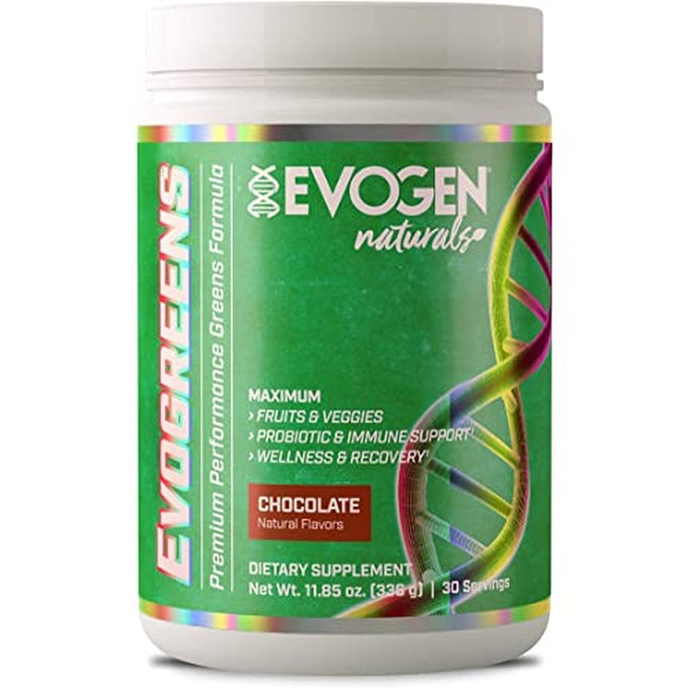 Evogen Evogreens Naturals Chocolate Superfood Powder - 336g (11.85 oz) for Smoothies, Shakes & Healthy Energy Boost | Vegan, Gluten-Free Greens Supplement