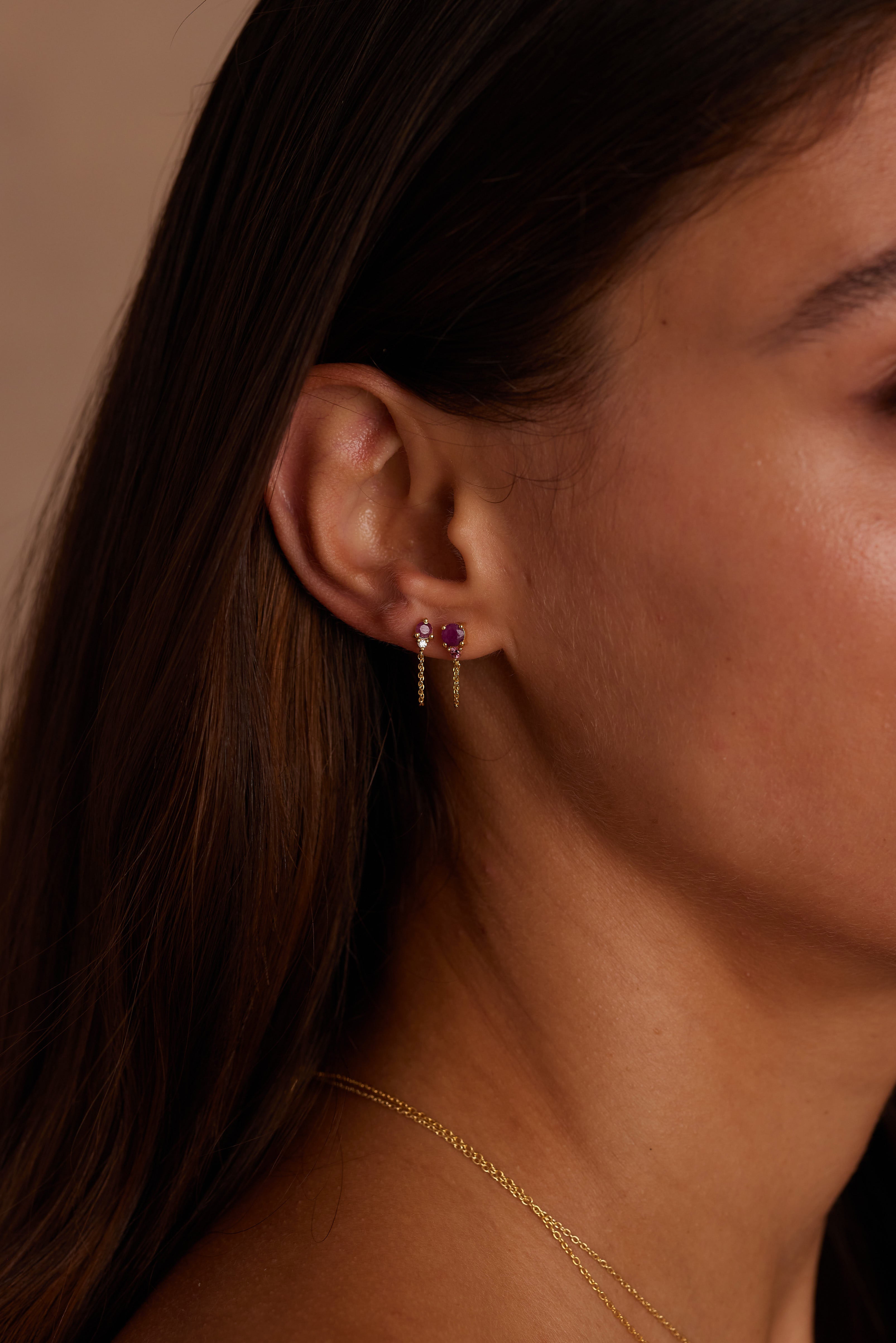 July Ombre Ruby Birthstone 14K Gold Stud Earrings for Women - Perfect Gift for Birthdays, Anniversaries & Special Occasions