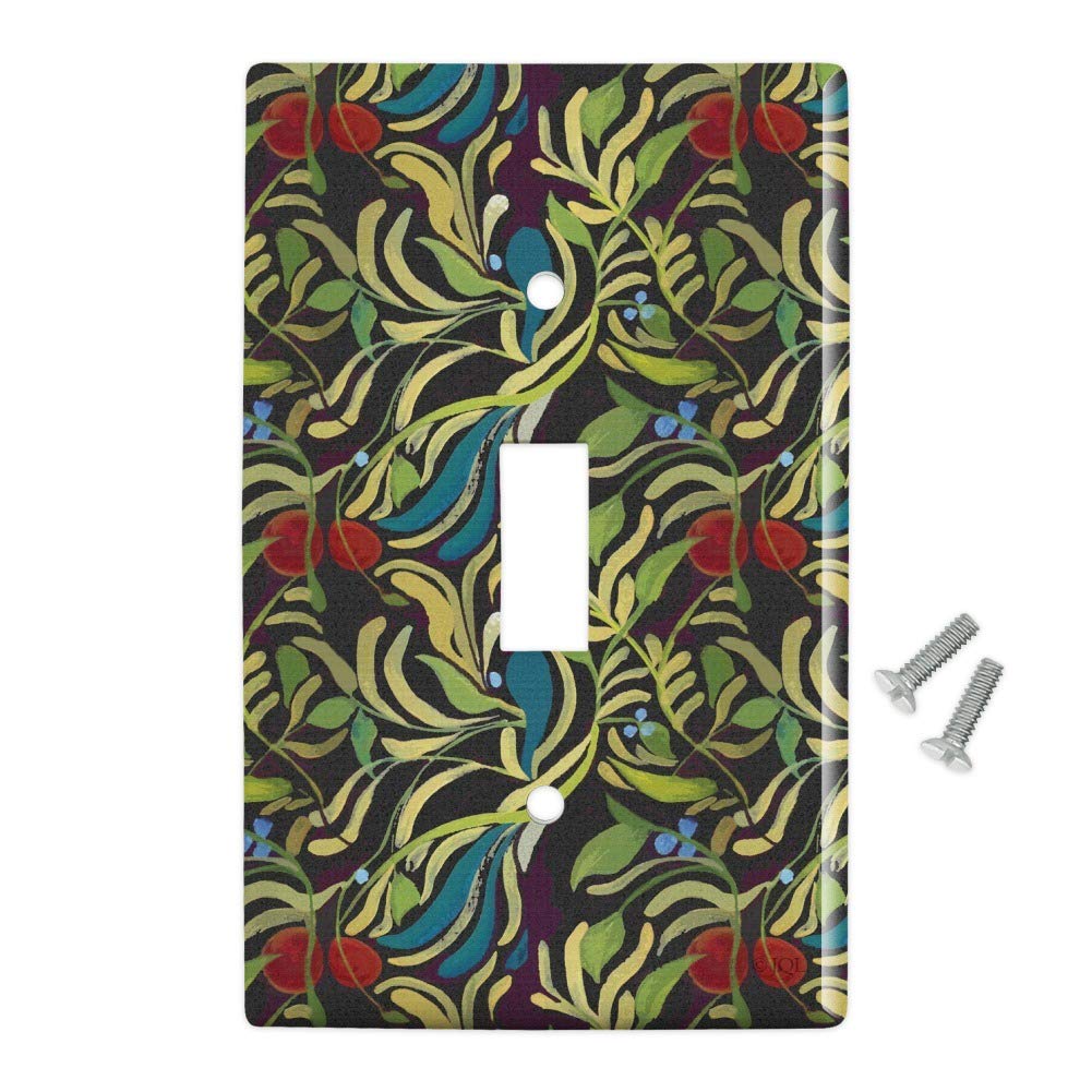Floral Fruit Vines Black Plastic Wall Decor Light Switch Plate Cover - Decorative Toggle Switch Plate for Kitchen, Bathroom & Bedroom