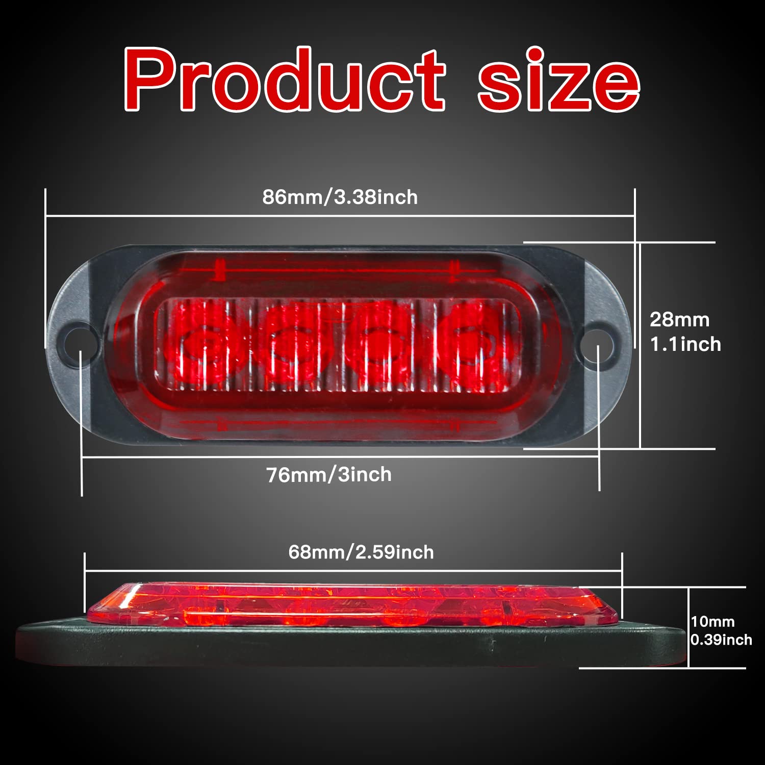10pcs Red 12-24V 4LED Side Marker Lights - Waterproof Clearance Lamps for Trucks, Trailers, RVs, Campers & Motorcycles - Interior & Exterior Lighting for Safe Night Driving