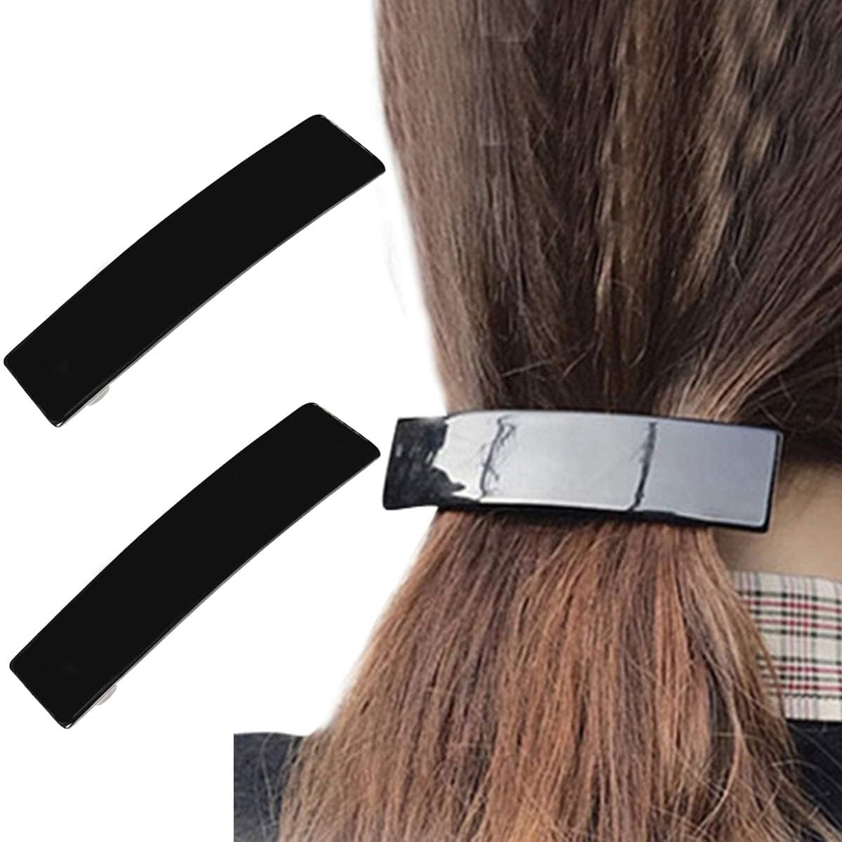 Large Black Metal Ponytail Holder - Wide Hair Barrettes & French Side Hair Clips (4 Pack) - Stylish Hair Accessories for Women & Girls with Thick Hair - Perfect for Work, Parties & Everyday Use