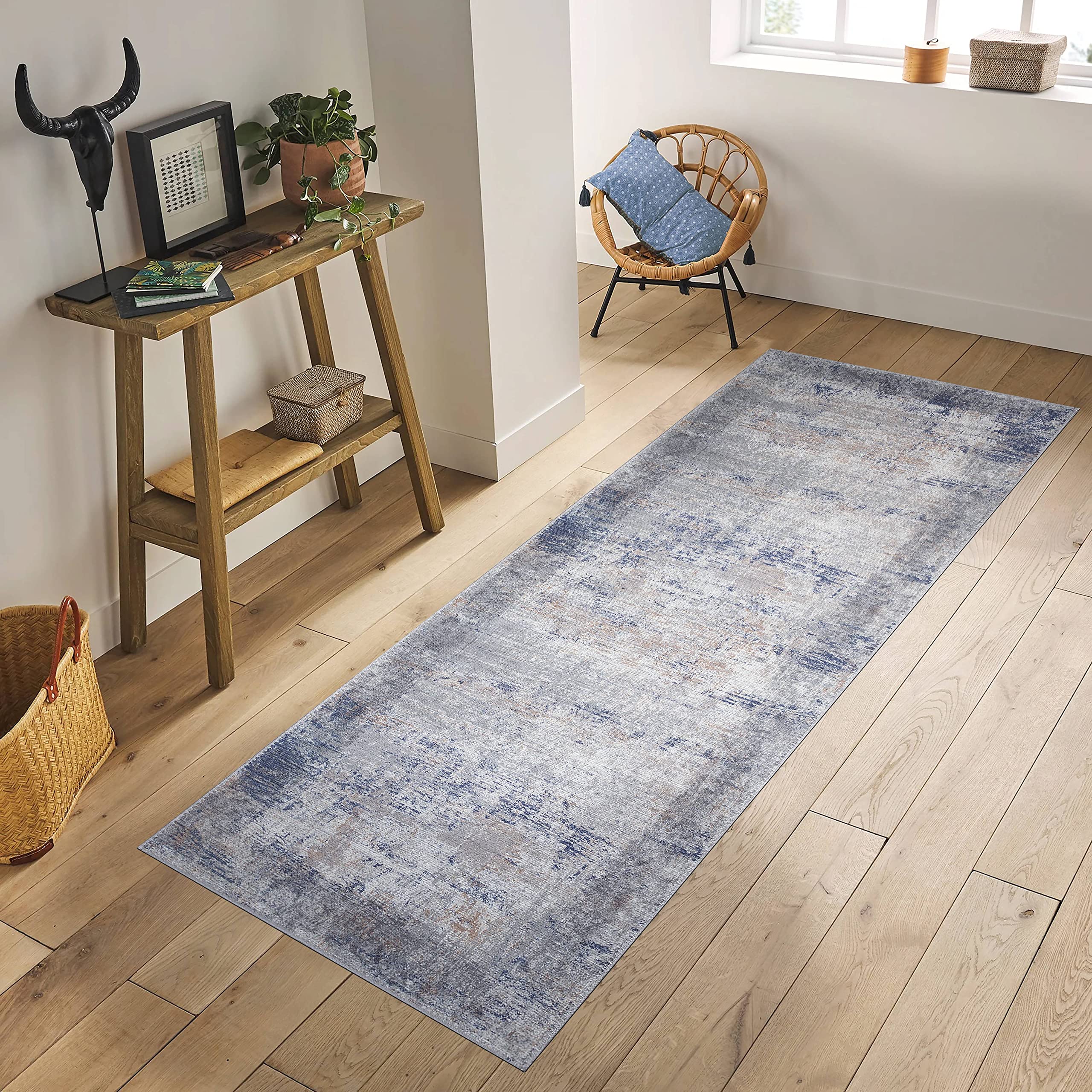 Adiva Machine Washable & Wipe Clean Area Rug - Waterproof, Dirt Resistant Runner Rug for Living Room, Bedroom, Hallway - Home Decor Blue 2'6