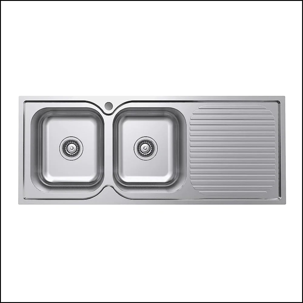 Fienza Tiva 68107L 1180 Double Bowl Kitchen Sink with Drainer - Left Side Installation - Perfect for Small Kitchens, RV, and Modern Home Renovations
