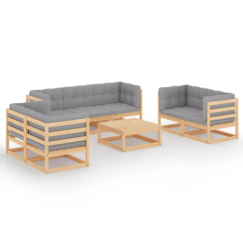 8-Piece VidaXL Patio Lounge Set - Outdoor Garden Furniture with Cushions, Coffee Table & Retro Style Solid Wood Pine Sofa - Perfect for Backyard, Poolside & Patio Relaxation