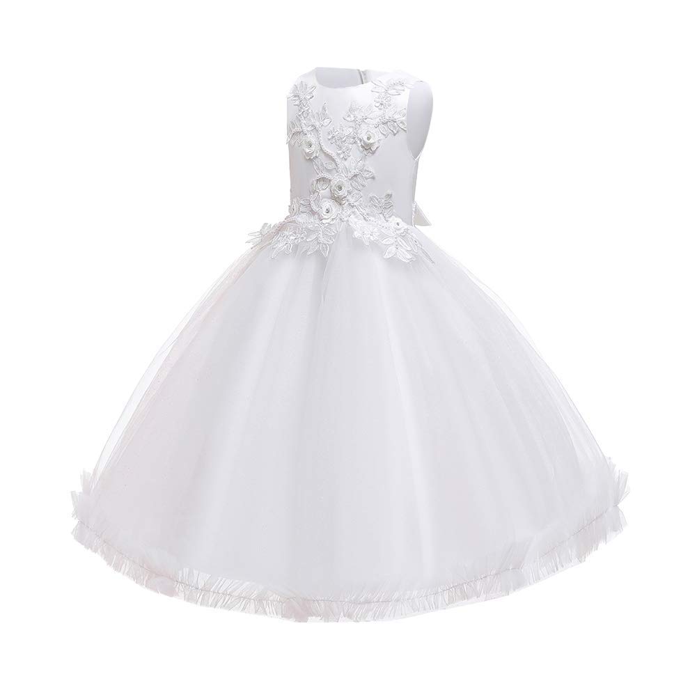 Elegant Flower Lace Princess Tulle Long Dress for Girls - Kids Formal Prom Pageant Dance Gown - Perfect for Birthday Parties, Weddings & Special Occasions