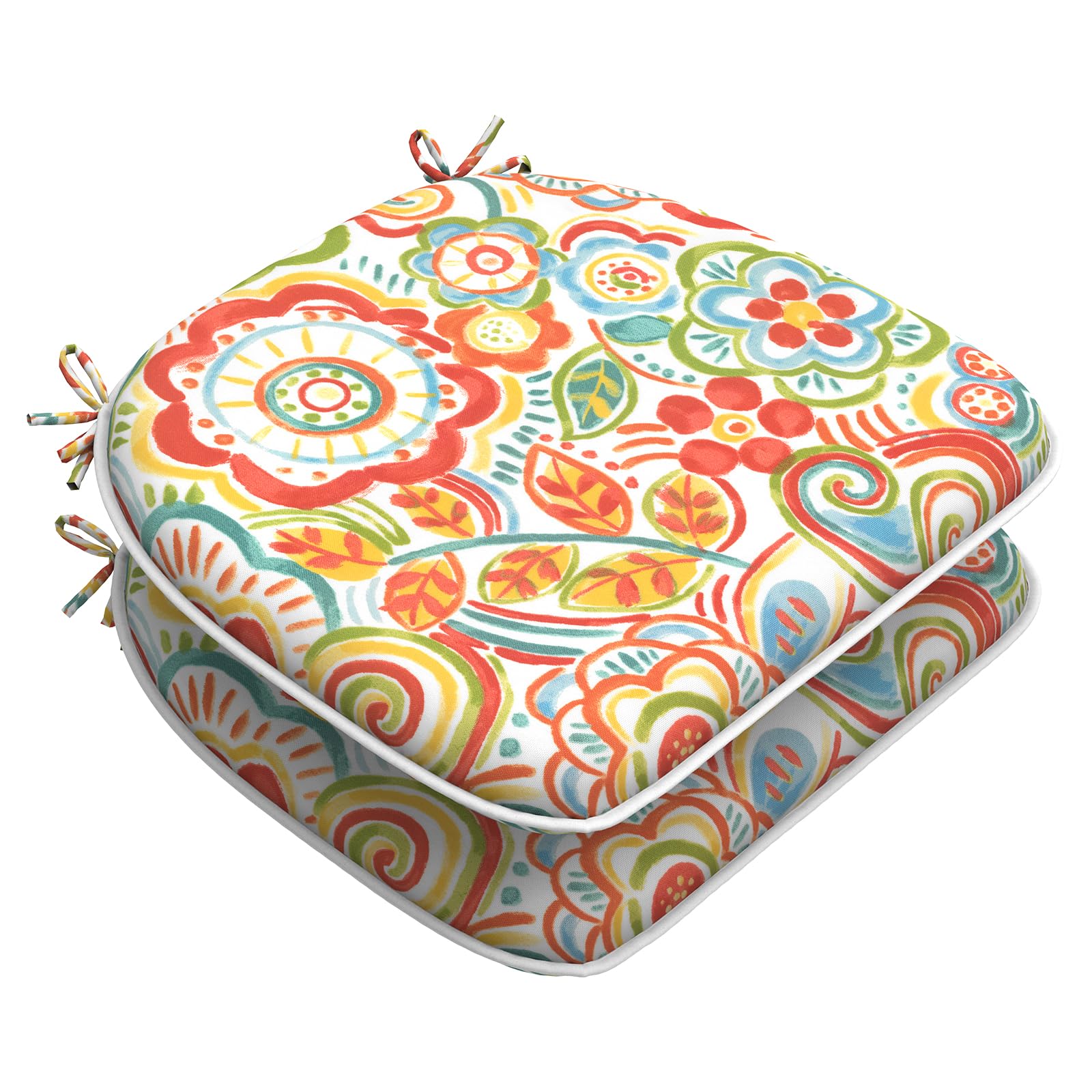 LTXIII Indoor Outdoor Chair Cushions with Ties - 16x17 Inch Water-Resistant Patio Seat Pads (2 Pack, Floral Pattern) for Garden, Deck, Poolside & Home Office Furniture Decor