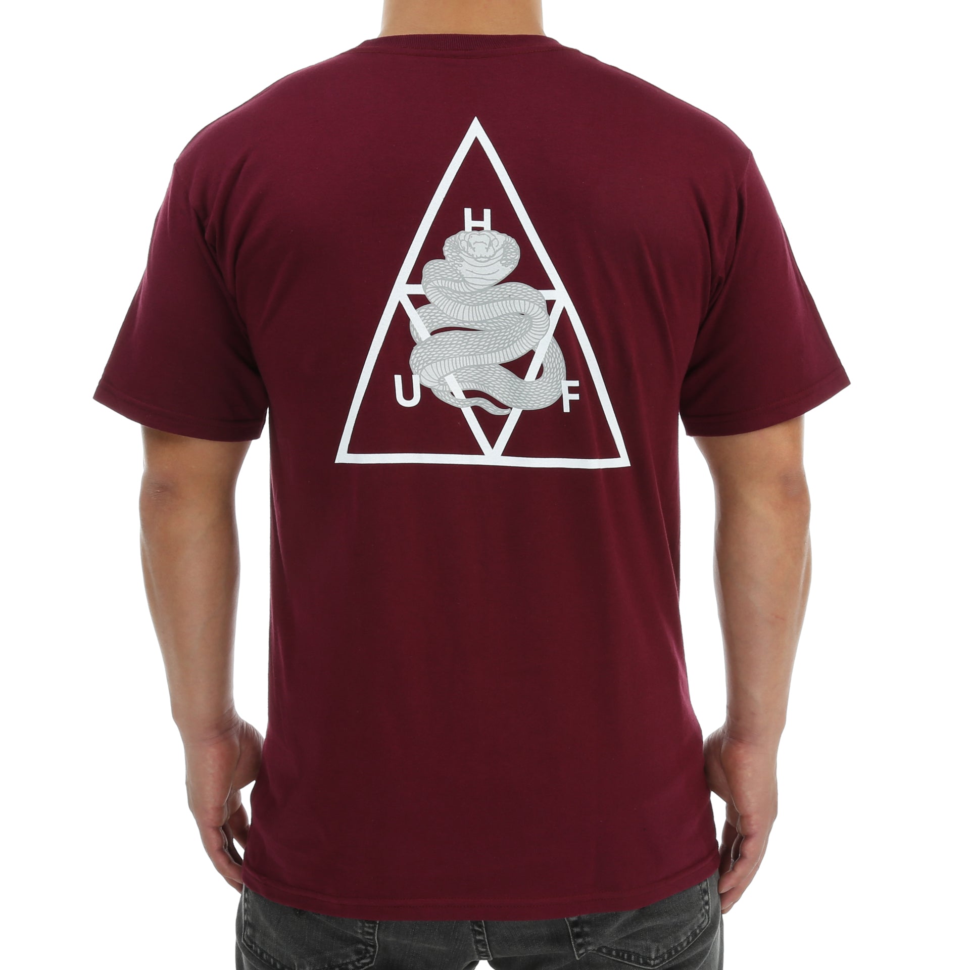 Huf Ambush Triple Triangle Tee - Maroon Red Graphic T-Shirt for Men | Streetwear Fashion | Casual Wear & Skate Style