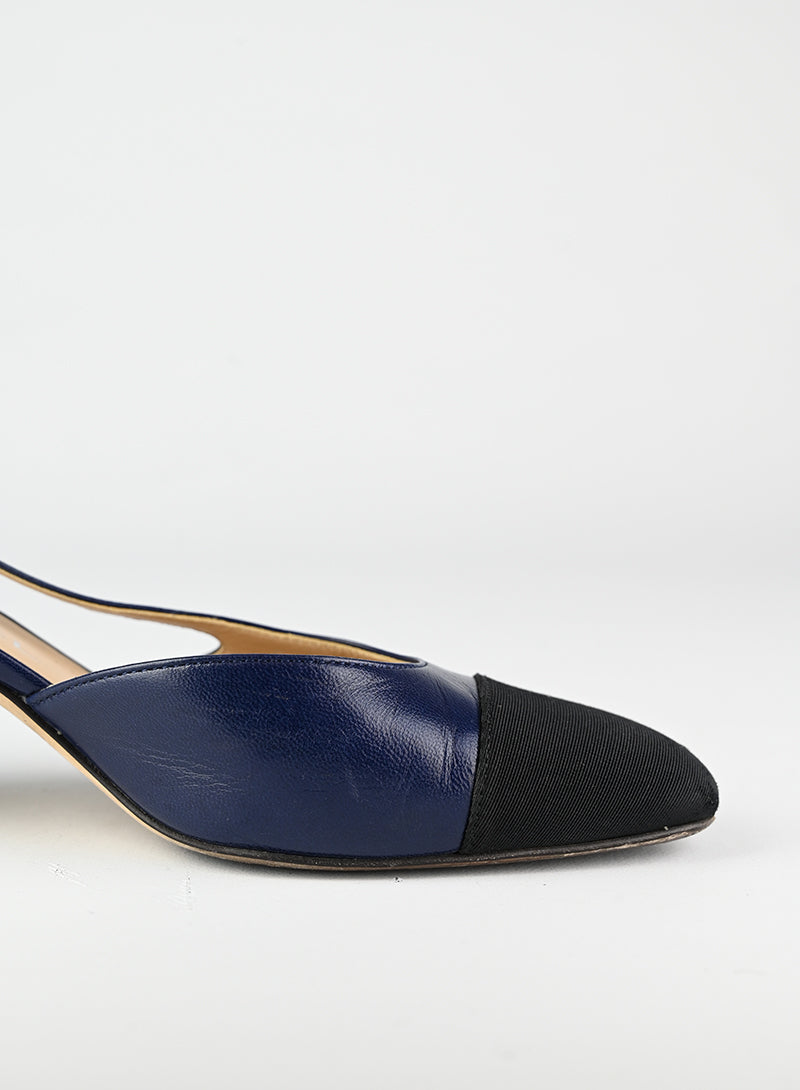 Chanel Slingback Shoes - Black & Blue Women's Heels Size 36 | Classic Luxury Pumps for Office, Party & Special Occasions