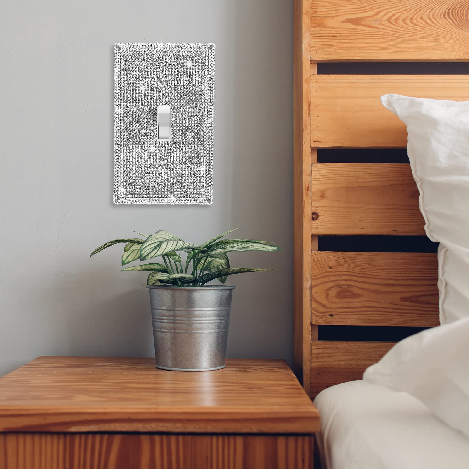 2 Pack Rhinestone Light Switch Covers - Stainless Steel Wall Plates with Bling Outlet Covers (4.5