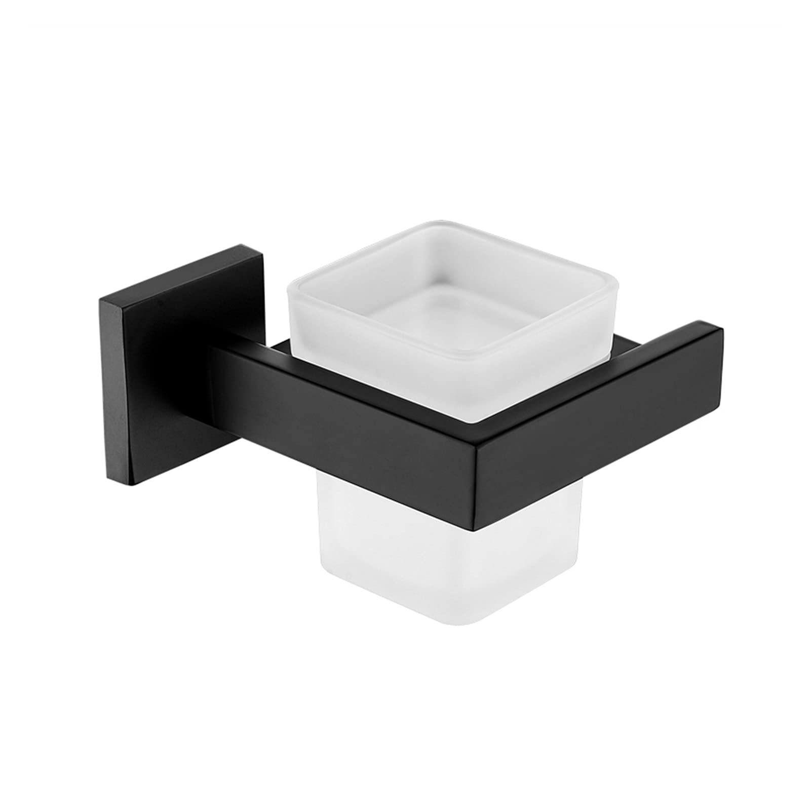 Matte Black Toothbrush Holder & Tumbler Cup - Wall Mounted Stainless Steel Bathroom Organizer for Toothpaste and Glass (1 Pack) - Perfect for Modern Bathrooms, Vanity Organization, and Space-Saving Storage