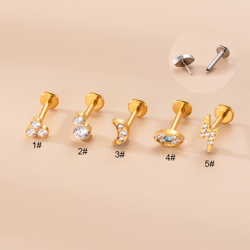 16G Stainless Steel Thunder Bolt Push Pin Labret Lip Stud Piercing Jewelry - Hypoallergenic Body Jewelry for Lip, Nose, Ear Cartilage - Perfect for Punk, Gothic, Rock Style Fashion Accessories