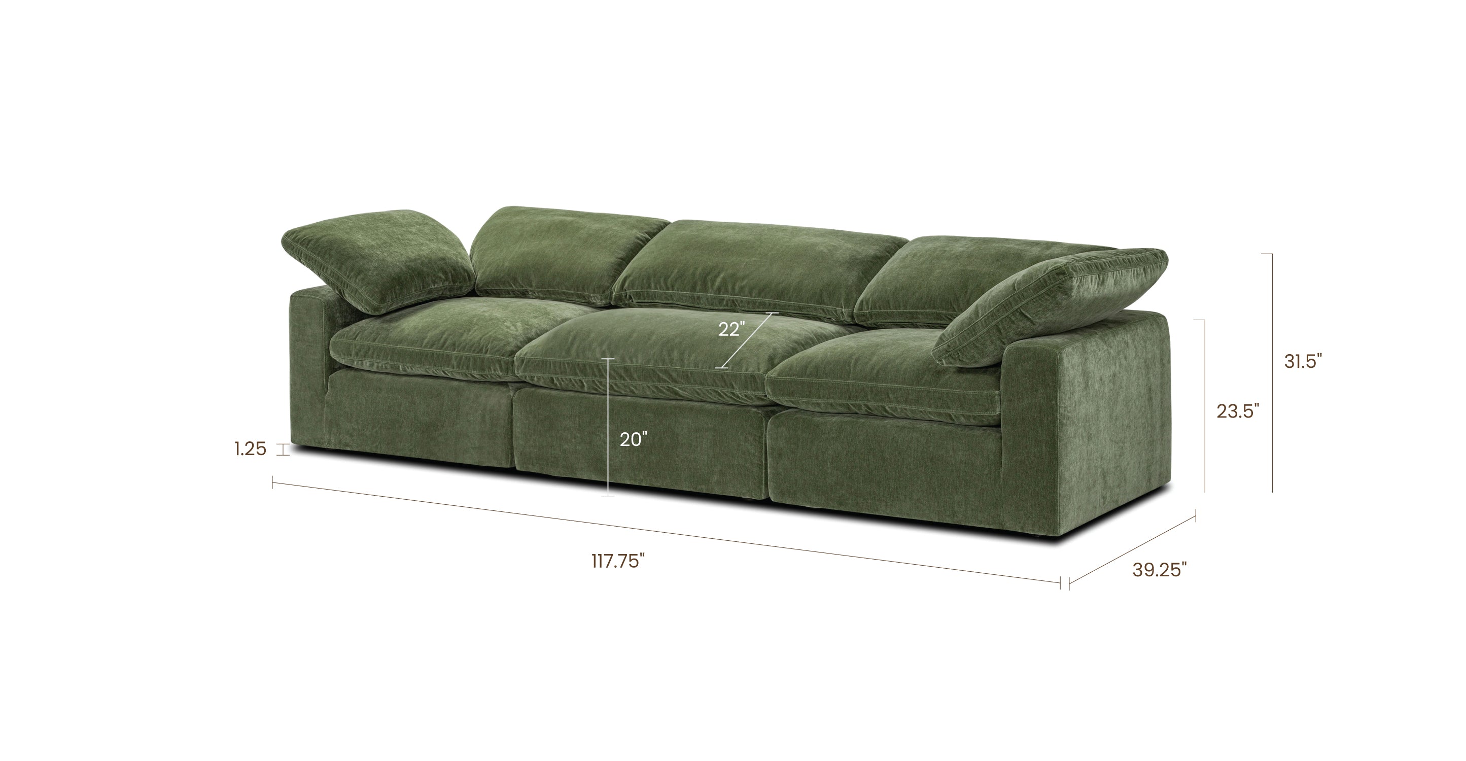 3-Seat Aspen Modular Sofa - Modern Sectional Couch for Living Room, Lounge & Office - Soft Fabric Upholstery, Easy Assembly, Space-Saving Design