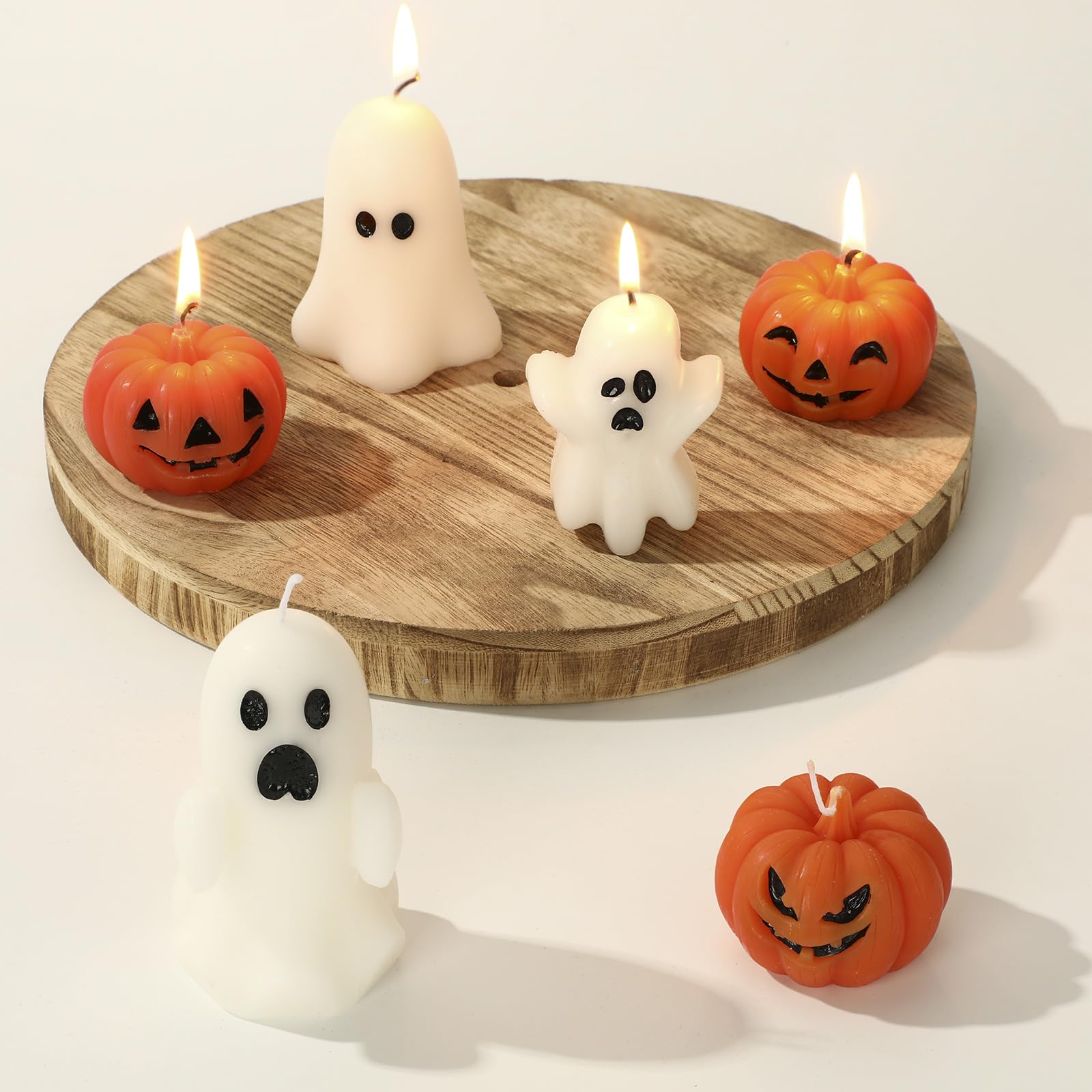 MTLEE 6-Piece Halloween Pumpkin Candle Set - Spooky Ghost Tabletop Candles for Home Decor | Perfect for Halloween Party, Fall Centerpiece & Cozy Autumn Ambiance