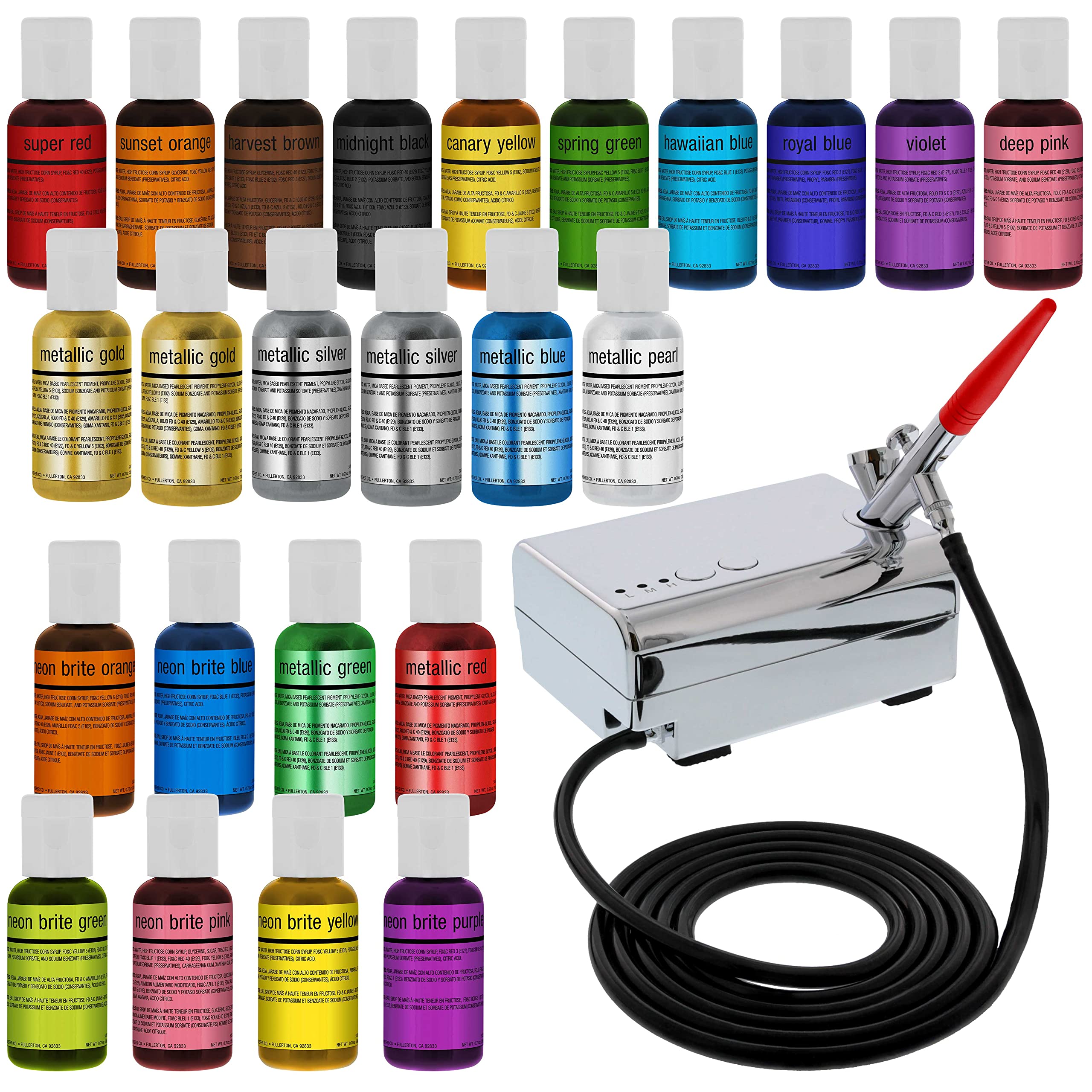 Premium Cake Decorating Airbrush Kit with 24 Vibrant Food Colors - Professional Airbrush Set for Cakes, Cupcakes, Cookies & Desserts - Perfect for Birthday Parties, Wedding Cakes & Baking Projects