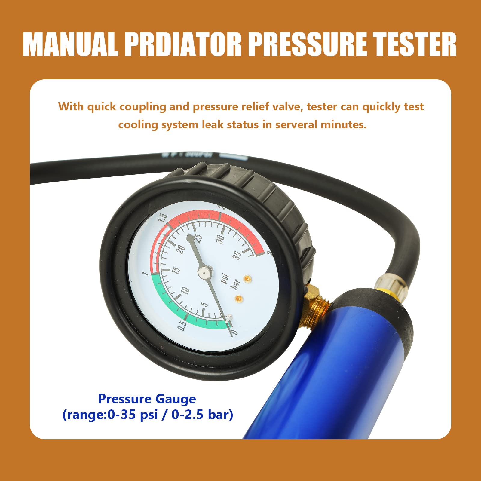 18-Piece Automotive Cooling System Pressure Tester Kit - Universal Radiator Pressure Tester for Car, Truck & Motorcycle - Perfect for DIY Repairs & Professional Mechanics