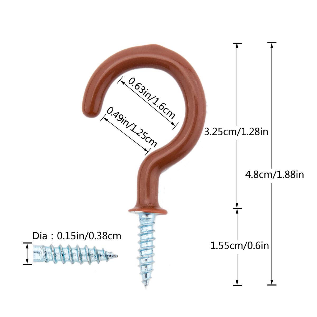 30pcs 2'' Heavy Duty Vinyl Coated Screw Hooks - Ceiling & Wall Hooks for Towels, Mugs, Cups, Home & Office Storage Organization - Durable Brown Metal Hooks for Kitchen, Bathroom, Garage & Closet