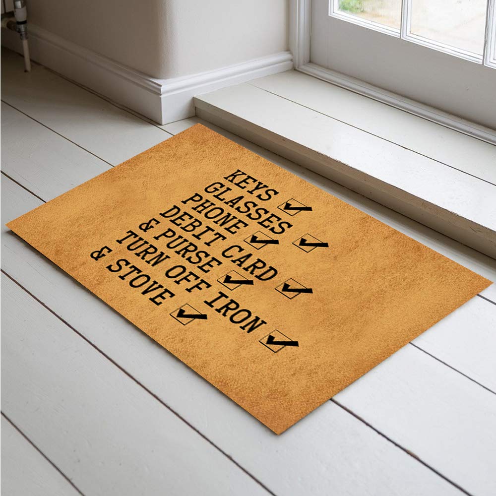 Jackey&Smith Non-Slip Welcome Doormat 23.6x15.7 Inch - Keys, Glasses, Phone, Debit Card & Purse Holder with 'Turn Off Iron & Stove' Reminder - Durable Entryway Floor Mat for Front Door, Porch & Outdoor Use - Perfect for Home, Office & Apartment Entry