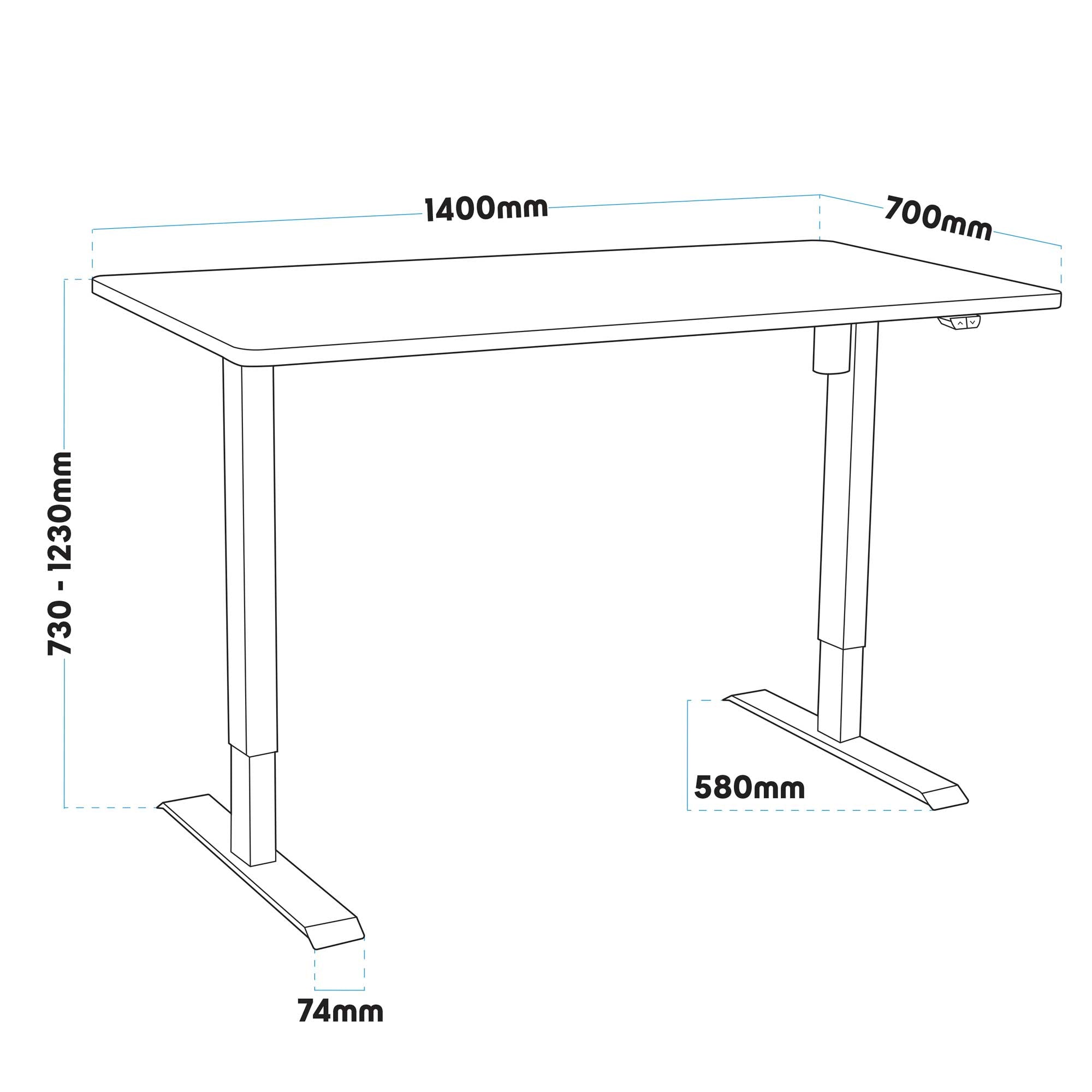 Black Electric Height Adjustable Standing Desk - Quiet Motor, 55