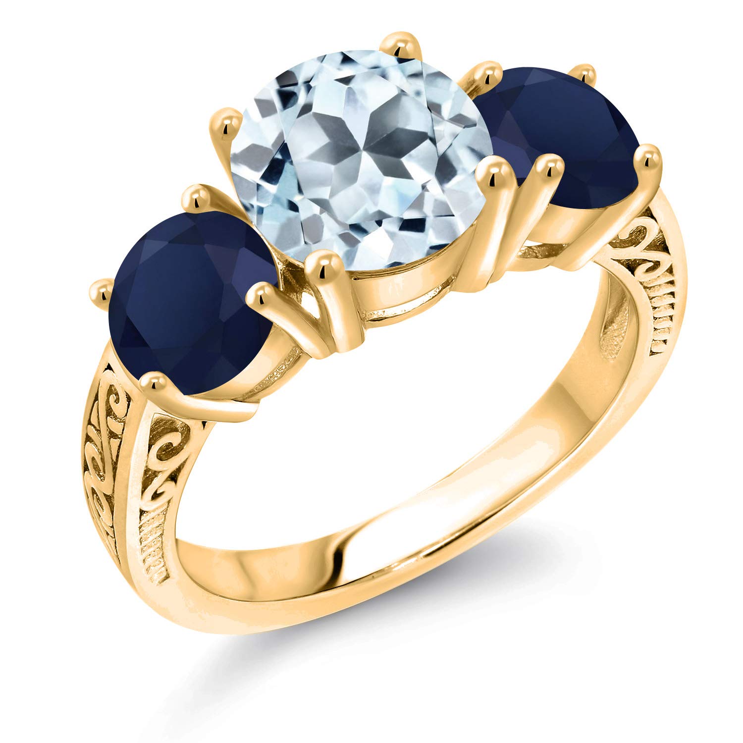 4.70 Ct Natural Sky Blue Topaz & Blue Sapphire 18K Gold Plated Silver Ring for Women - Elegant Jewelry Gift for Anniversary, Birthday & Special Occasions
