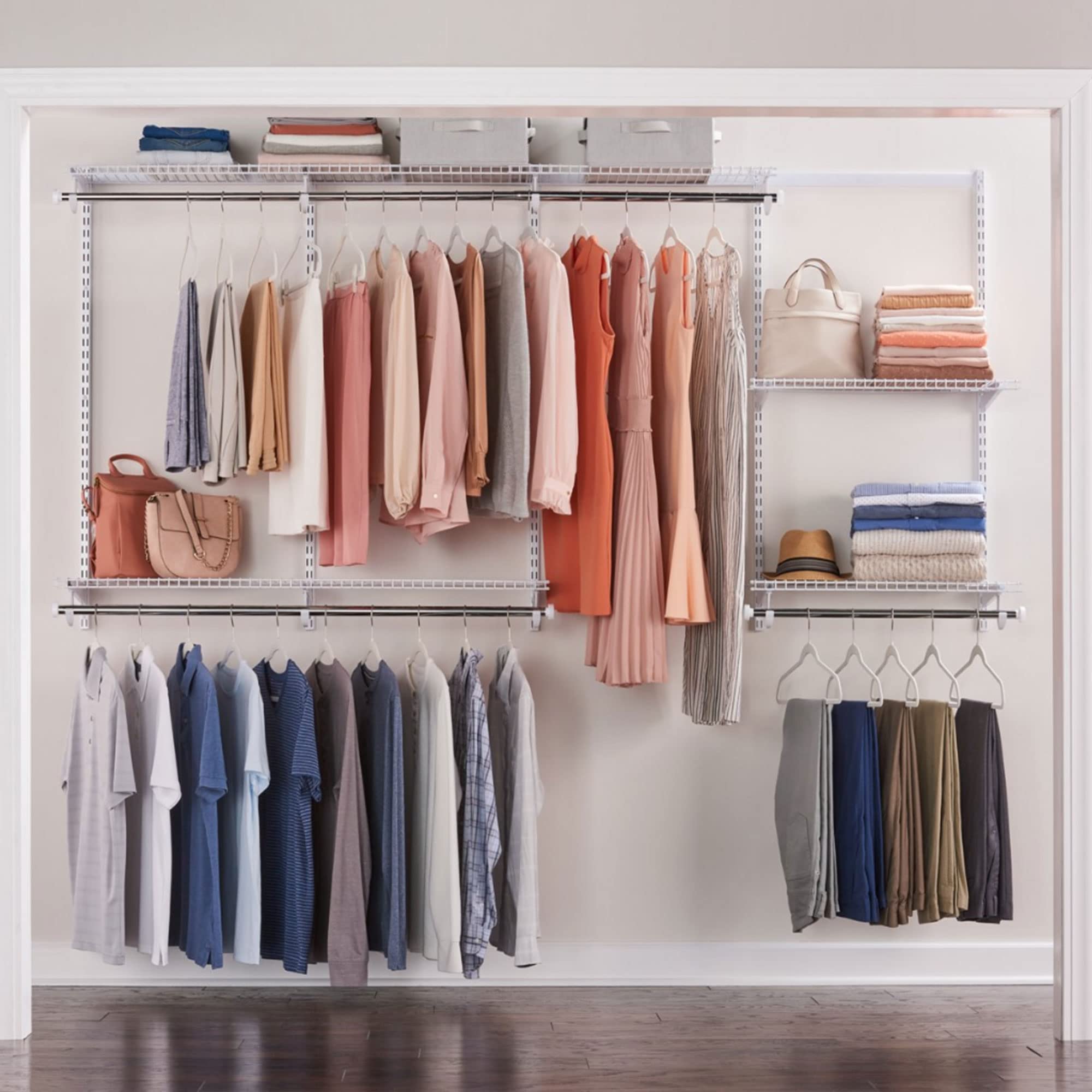 Rubbermaid Configurations 4-8 Feet Expandable Closet Organizer Kit - DIY Custom Hanging & Shelf Storage System, White (2 Pack) - Perfect for Bedroom, Walk-in Closet & Home Organization