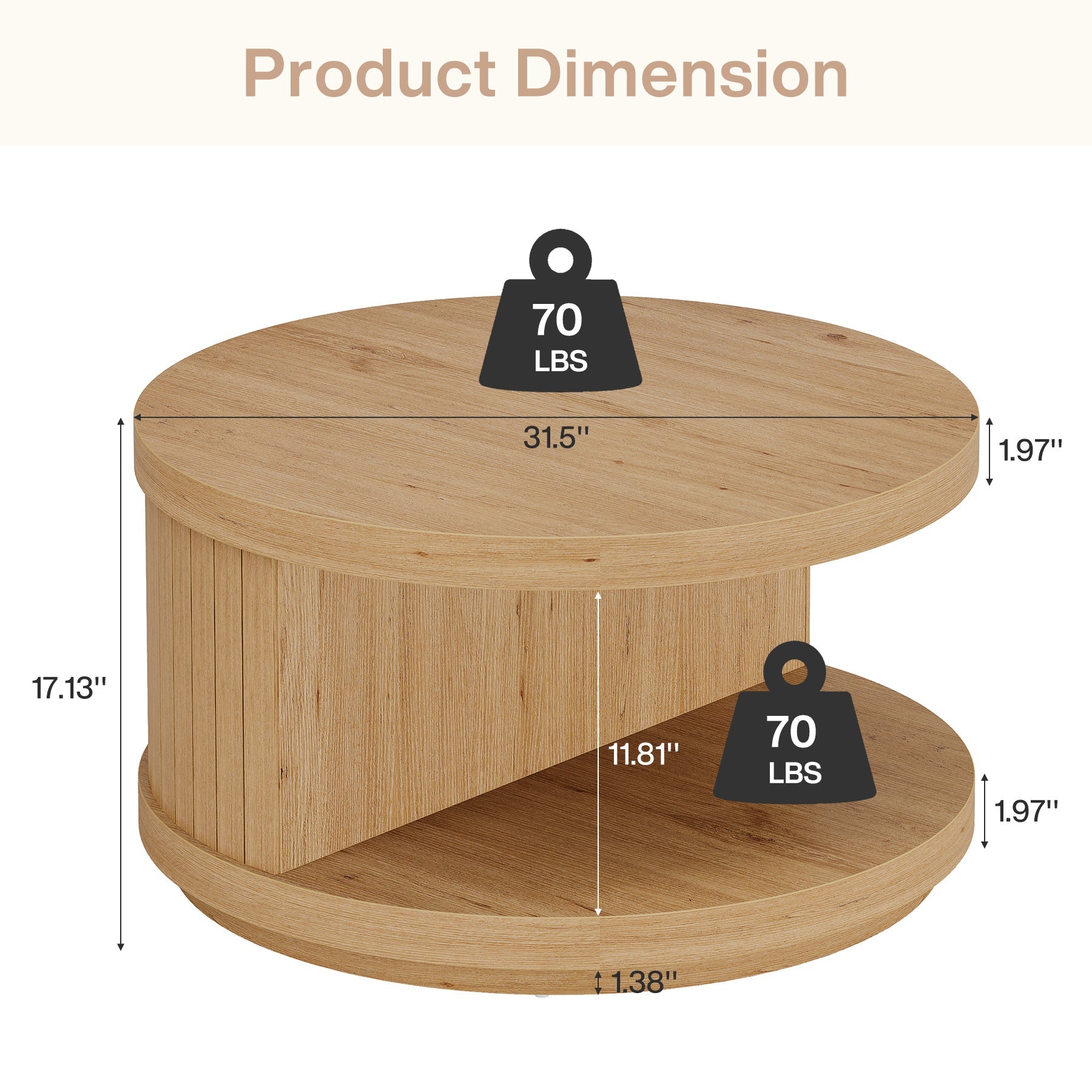 31.5 Inch Round Coffee Table with 2-Tier Storage - Modern Living Room Center Table for Home Decor, Perfect for Small Spaces & Entertaining Guests