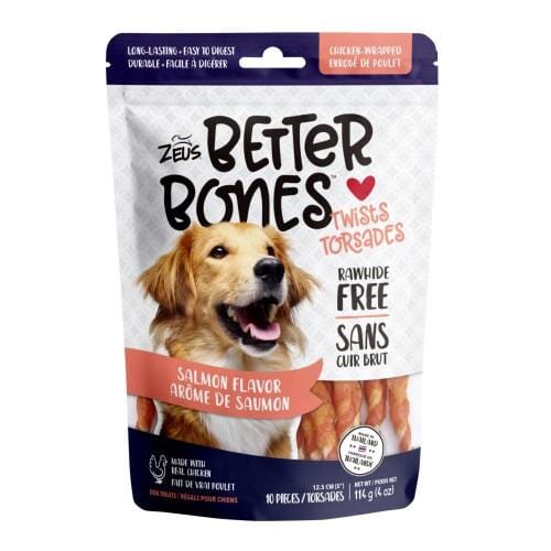 Zeus Better Bones Salmon Flavor Chicken Wrapped Twists Dog Treats - 10 Pack | All-Natural Chews for Small & Large Dogs | Perfect for Training, Rewards & Dental Health