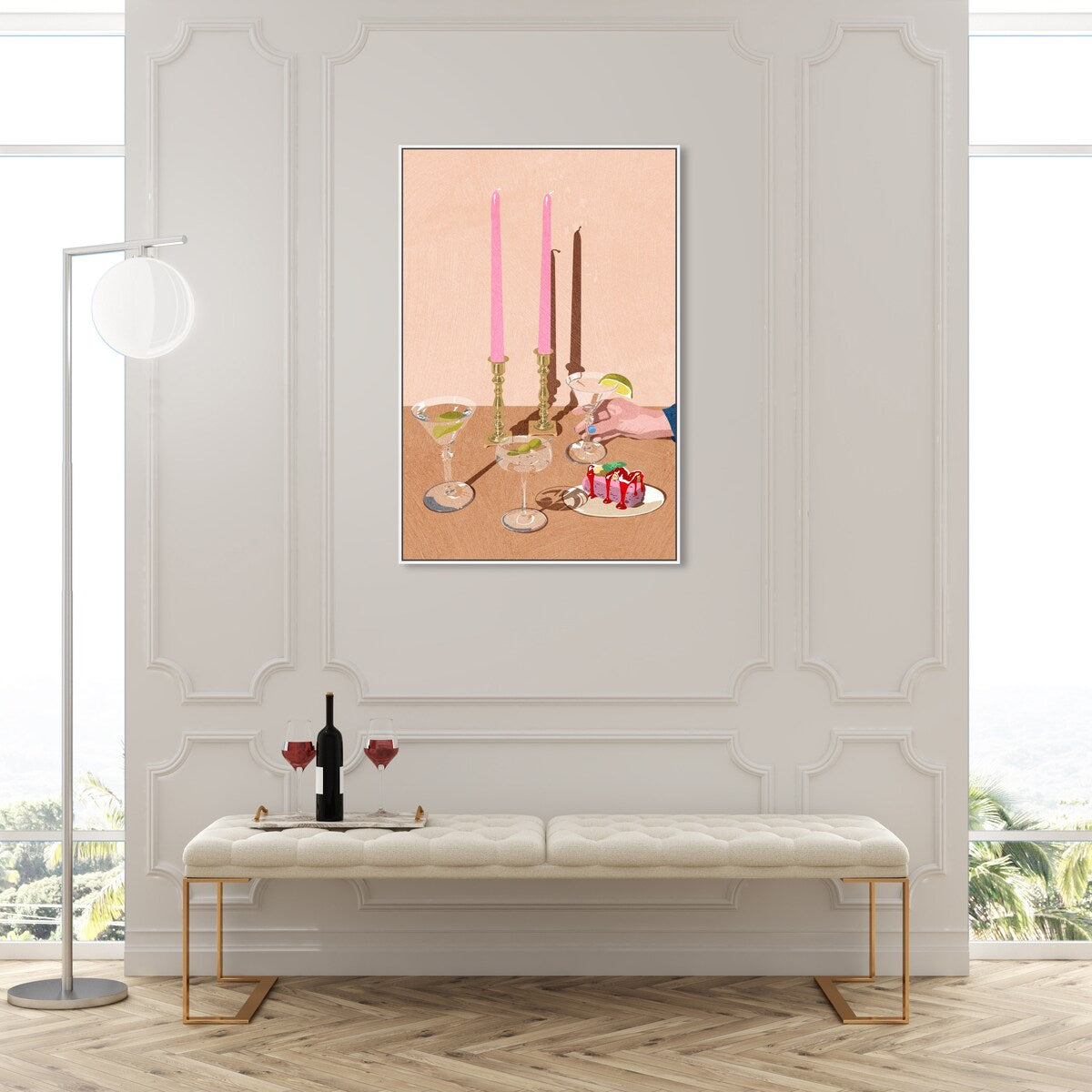 Elegant Pink Framed Canvas Wall Art - Modern Dessert Themed Print for Dining Room Decor | Perfect for Coffee Shops, Bakeries & Home Kitchens