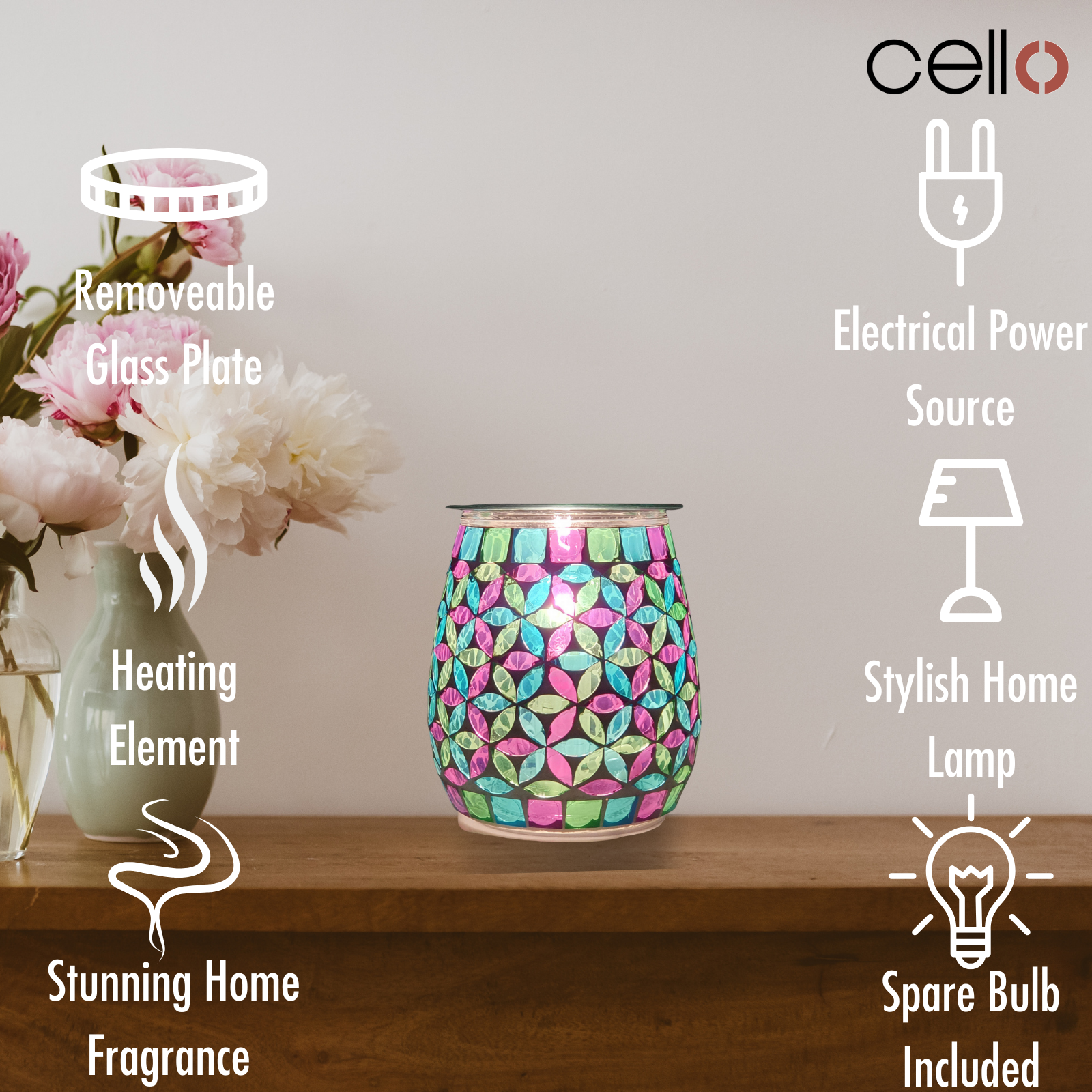 Electric Wax Warmer with Mosaic Glass Design - Geometric Candle Melter for Home Aromatherapy & Relaxation | Perfect for Living Room, Bedroom, Spa & Office Decor