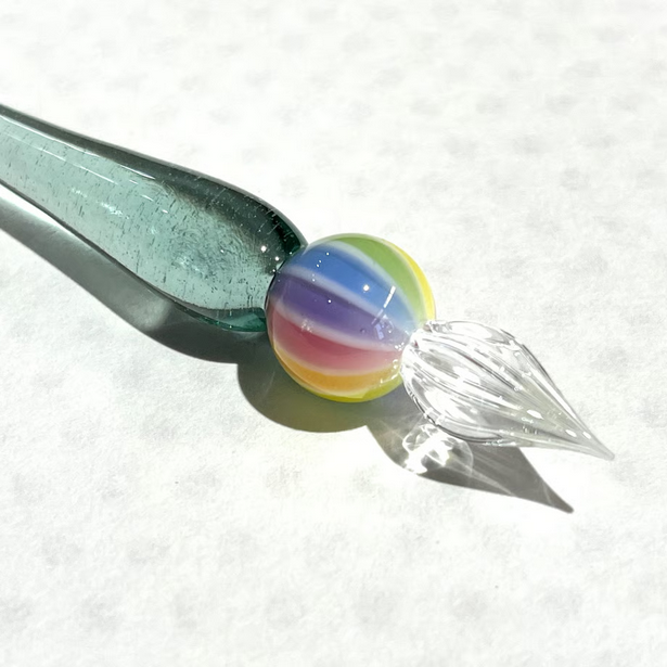 Japanese Glass Dip Pen - Rainbow Ball & Light Blue Green Colors, Perfect Calligraphy & Handwriting Tool for Writers, Artists, and Journaling Enthusiasts | Ideal for Lettering, Sketching, and Creative Writing Gifts